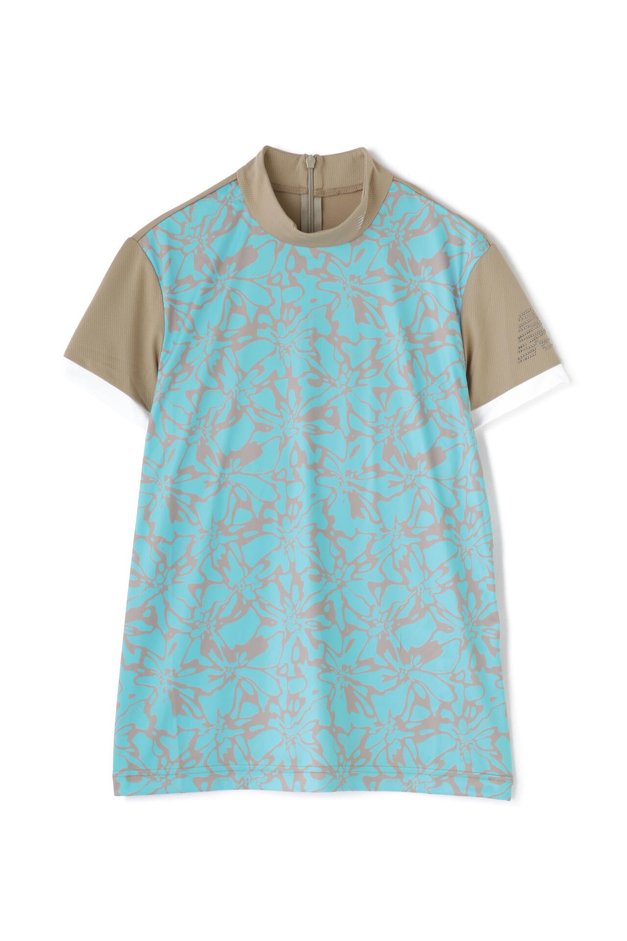 【直営店舗限定】ハイビスカス柄 半袖 モックネック プルオーバー (WOMENS)