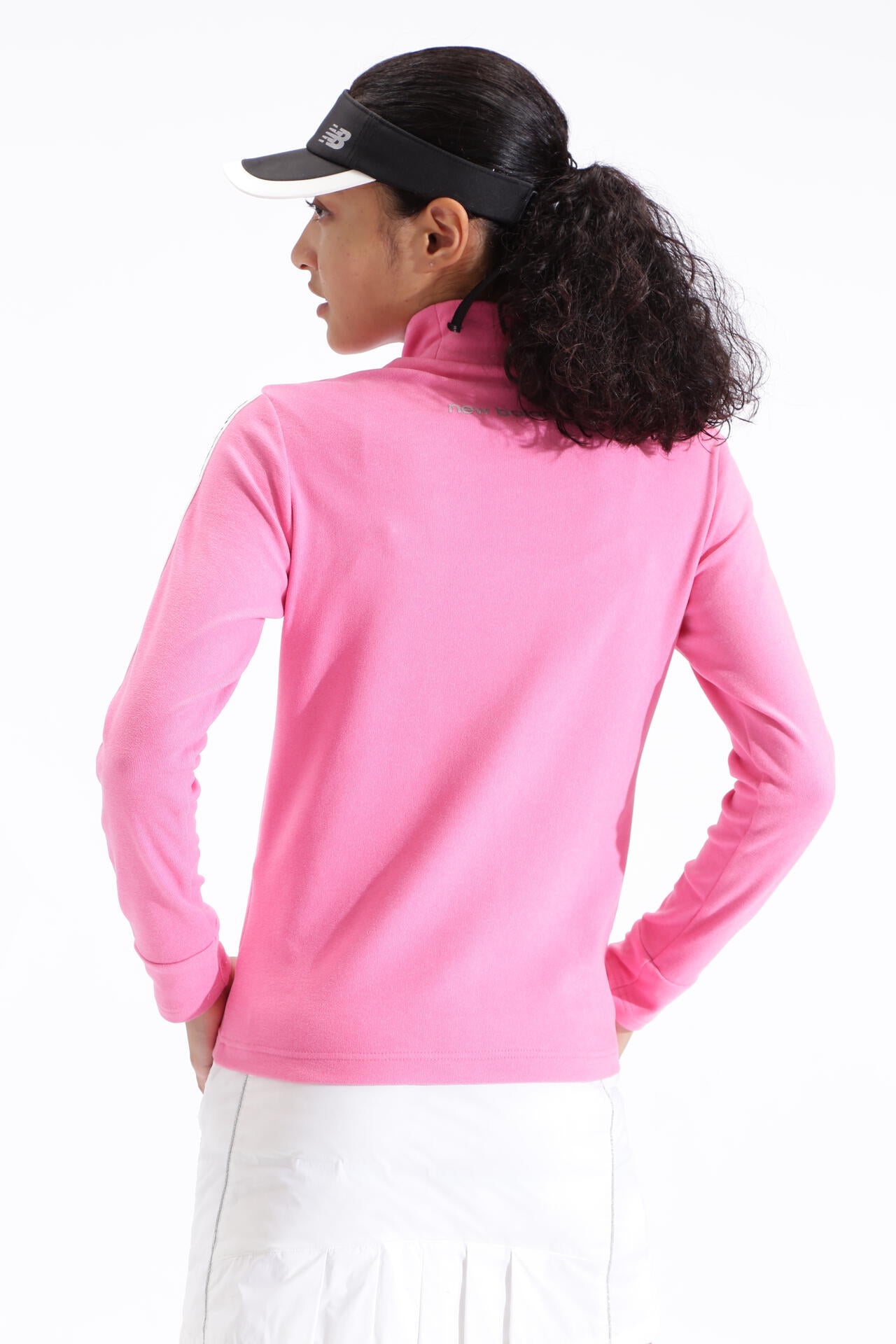 微塵ボーダーダブルフェイス 裏起毛 長袖 モックネック プルオーバー (WOMENS SPORT)