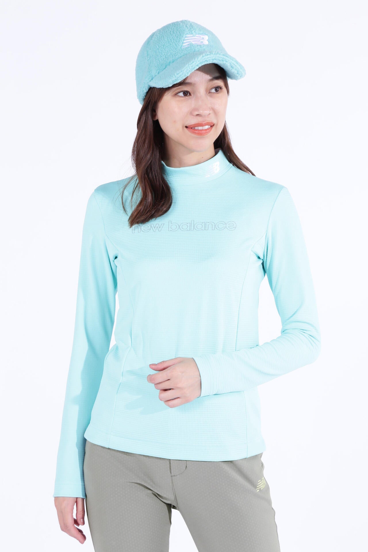 高伸縮 ボーダーキルト 長袖 モックネック プルオーバー (WOMENS WORLD)