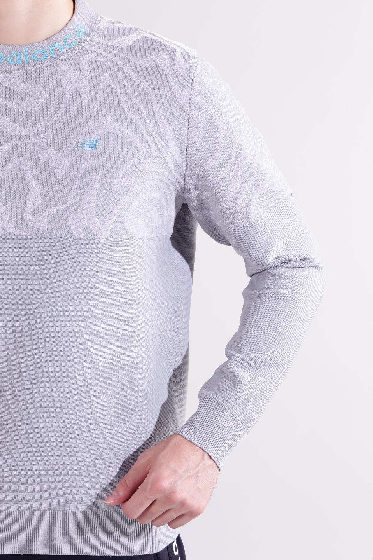 【直営店舗限定】マーブル柄×ガーター編み クルーネック ニット プルオーバー (MENS)