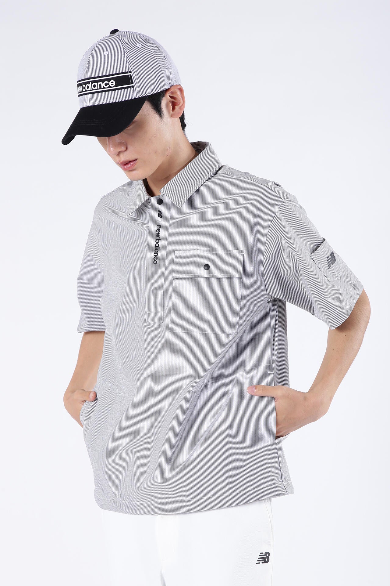 【直営店舗限定】ストライプ ハーフスリーブ シャツアウター (MENS)