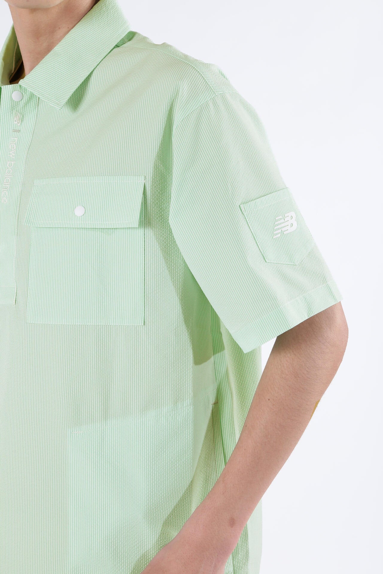 【直営店舗限定】ストライプ ハーフスリーブ シャツアウター (MENS)