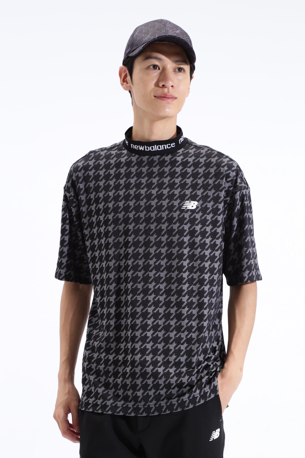 千鳥格子柄 UV 半袖 モックネック プルオーバー (MENS SPORT)