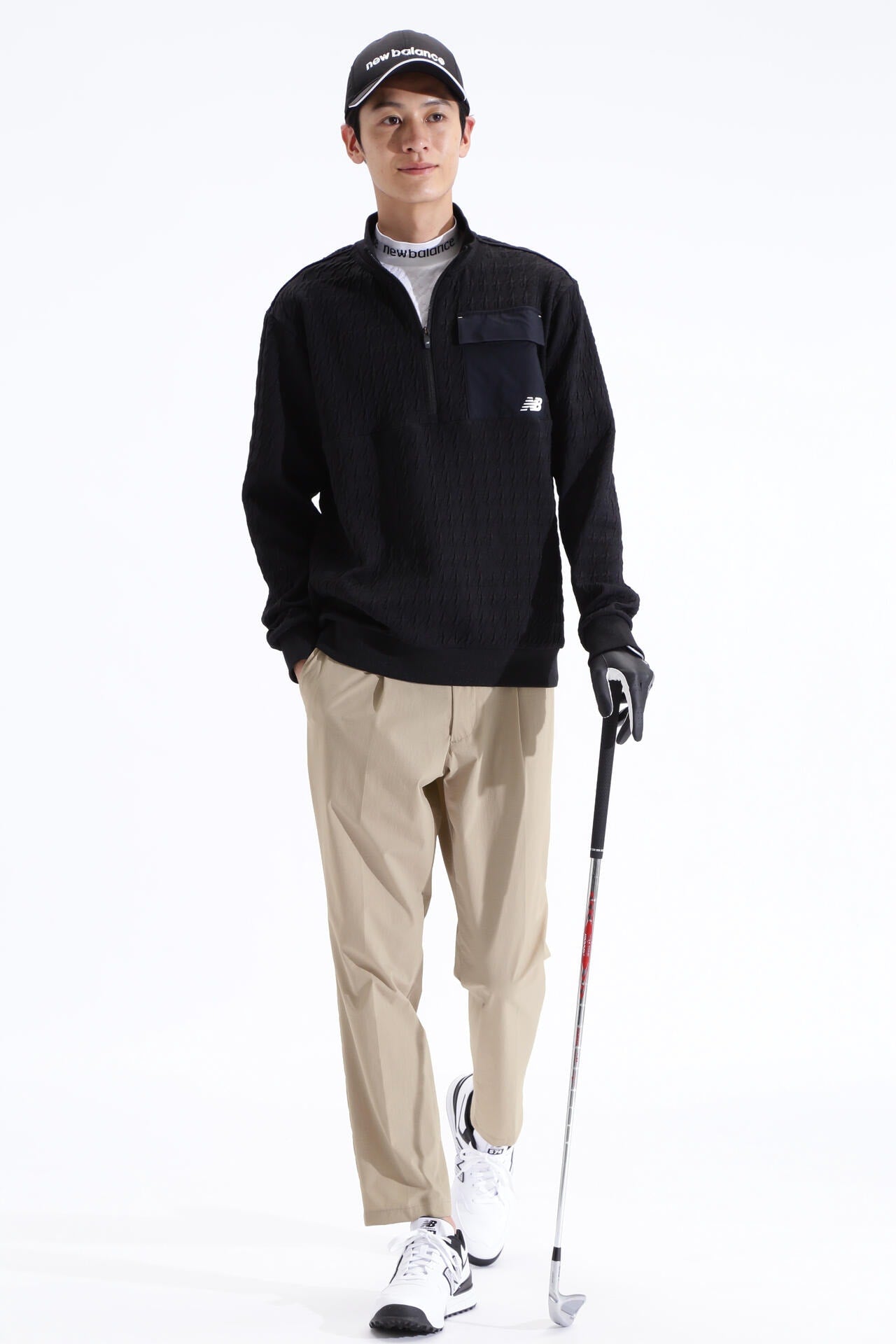 千鳥格子柄 UV 半袖 モックネック プルオーバー (MENS SPORT)