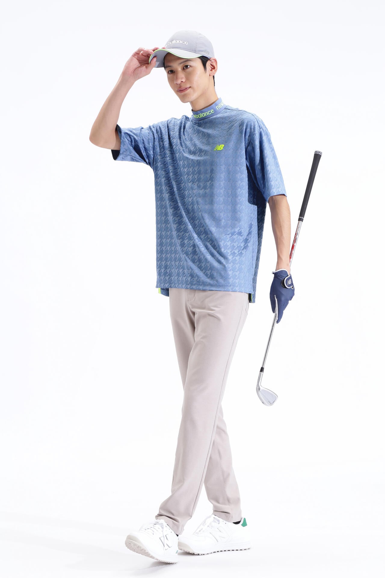 千鳥格子柄 UV 半袖 モックネック プルオーバー (MENS SPORT)