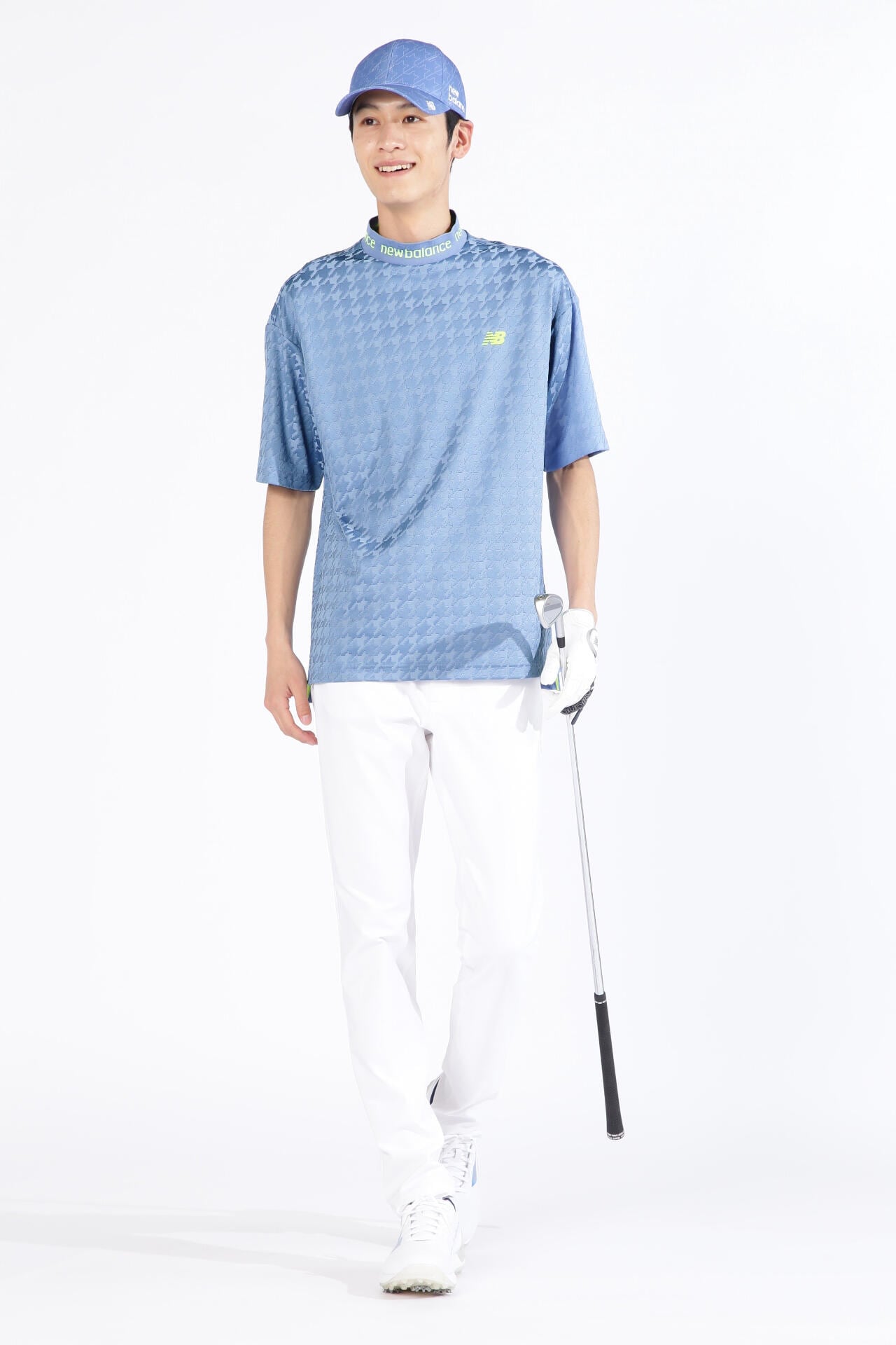 千鳥格子柄 UV 半袖 モックネック プルオーバー (MENS SPORT)