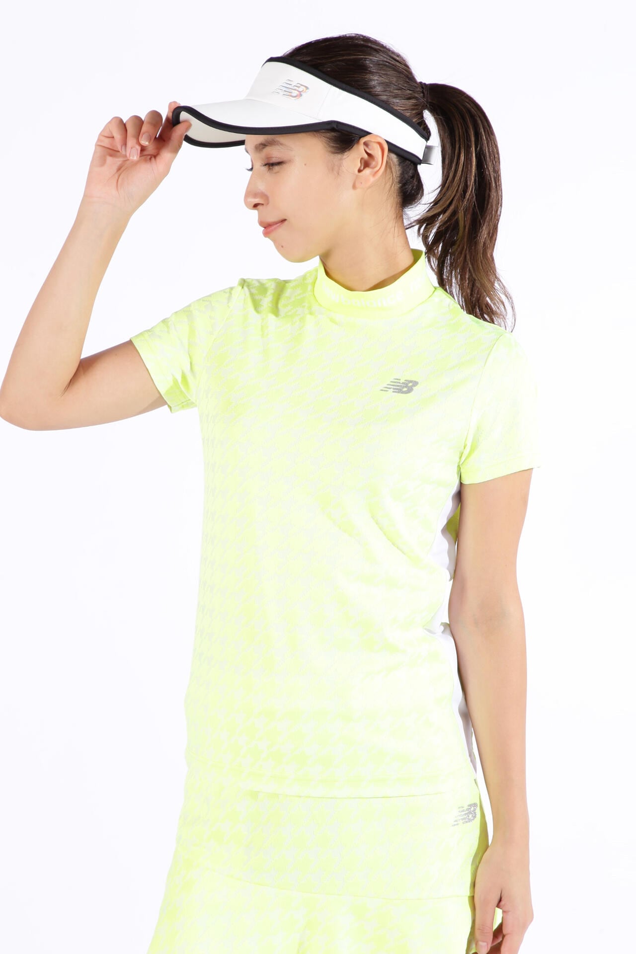 千鳥格子 半袖 モックネック プルオーバー (WOMENS SPORT)