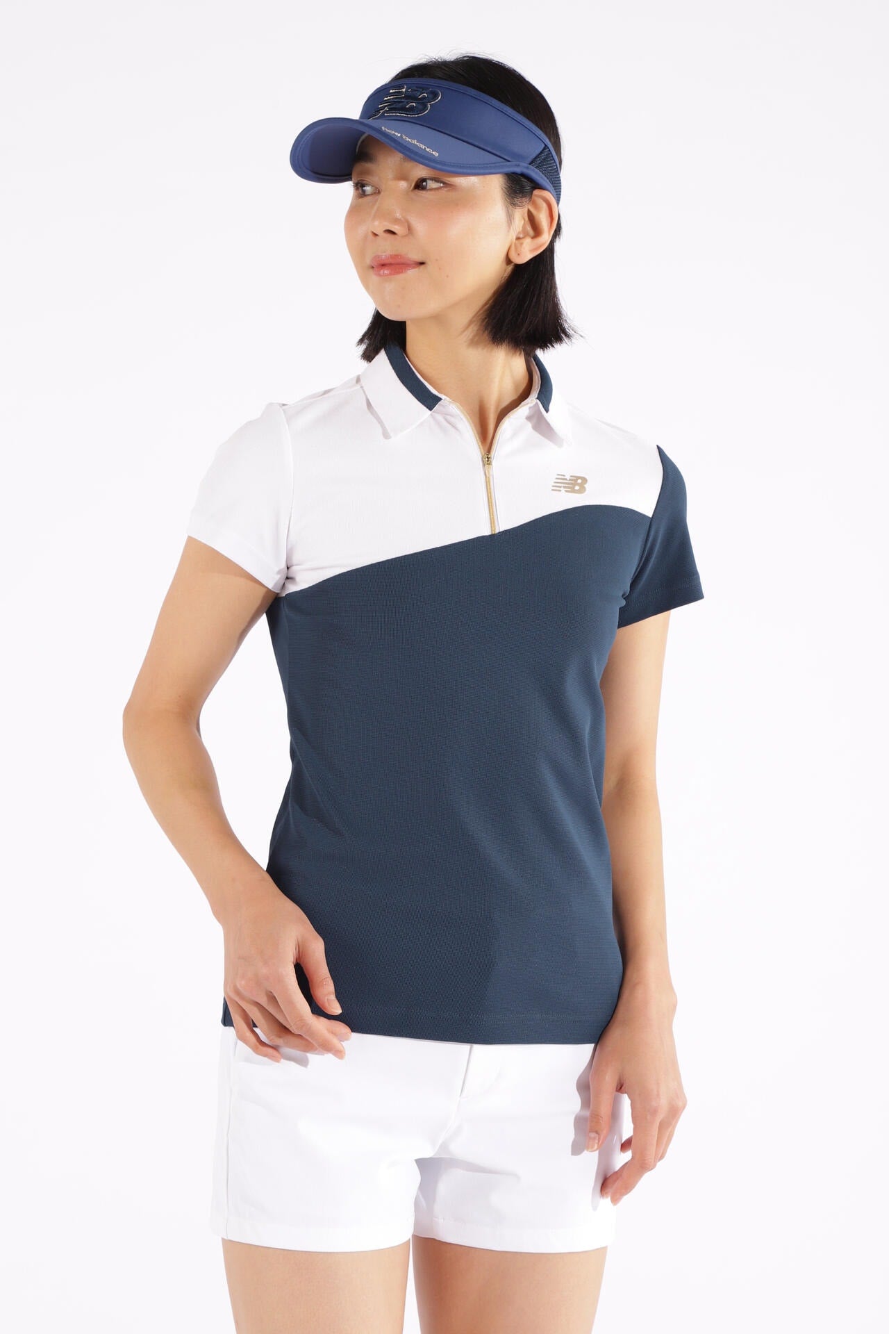 【ネイビー1】マイクロチェック柄 ハーフジップ カラーシャツ (WOMENS WORLD) マイクロチェック柄 ハーフジップ カラーシャツ (WOMENS WORLD) | new