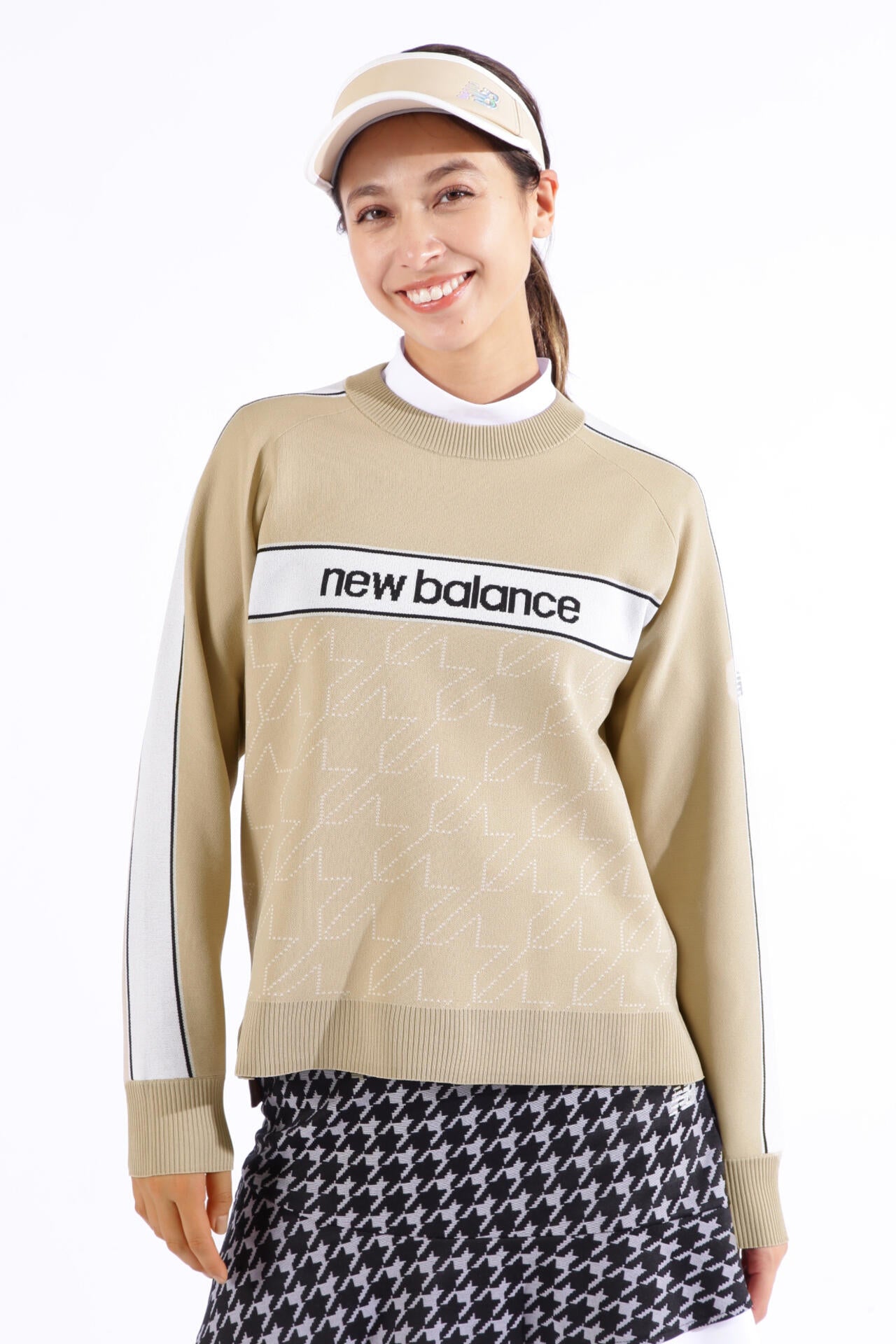 ロゴ×ドット千鳥格子柄 クルーネック ニット プルオーバー (WOMENS SPORT)