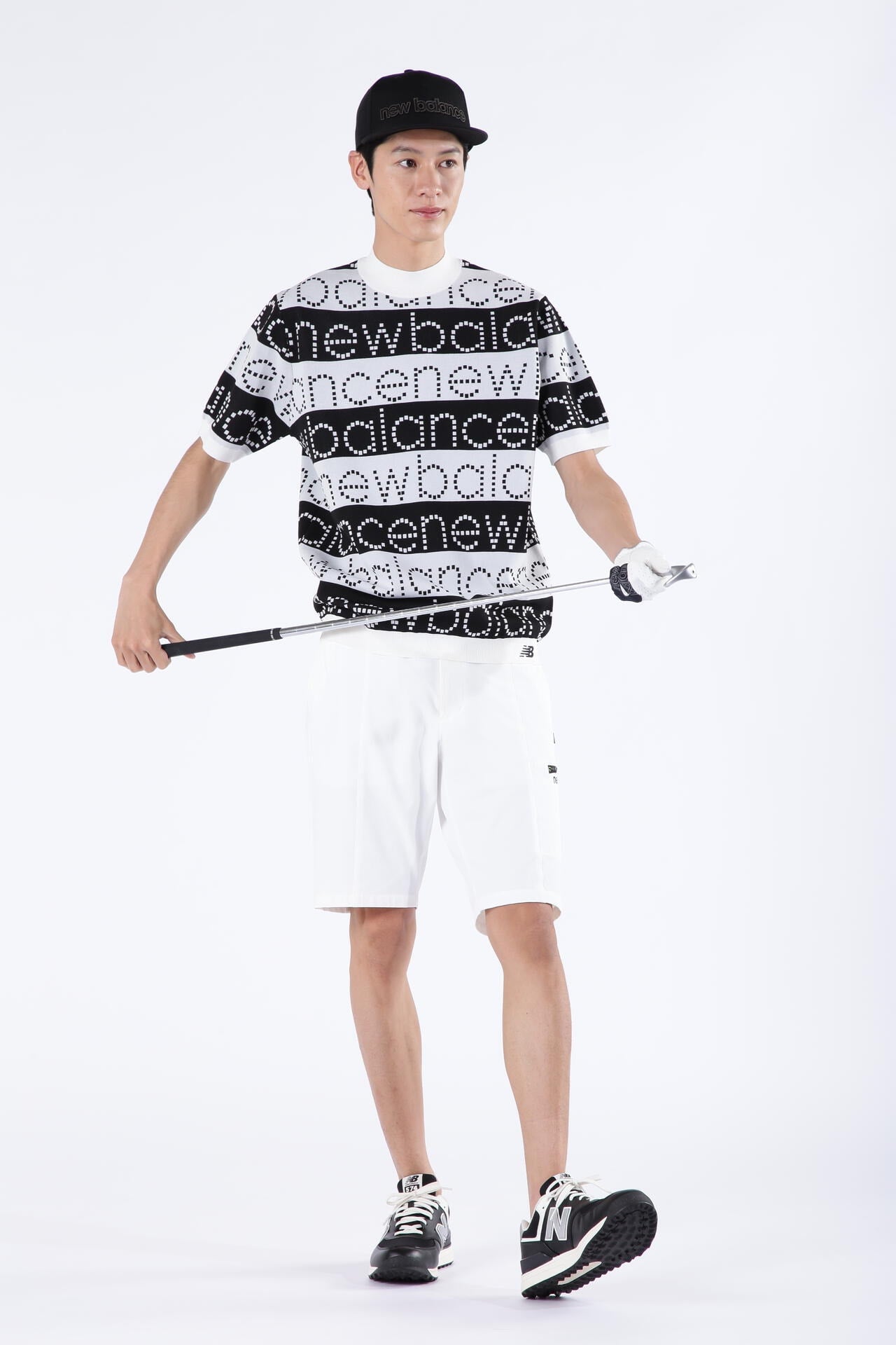 ロゴボーダー ハーフスリーブ ニット モックネック ニット プルオーバー (MENS SPORT)