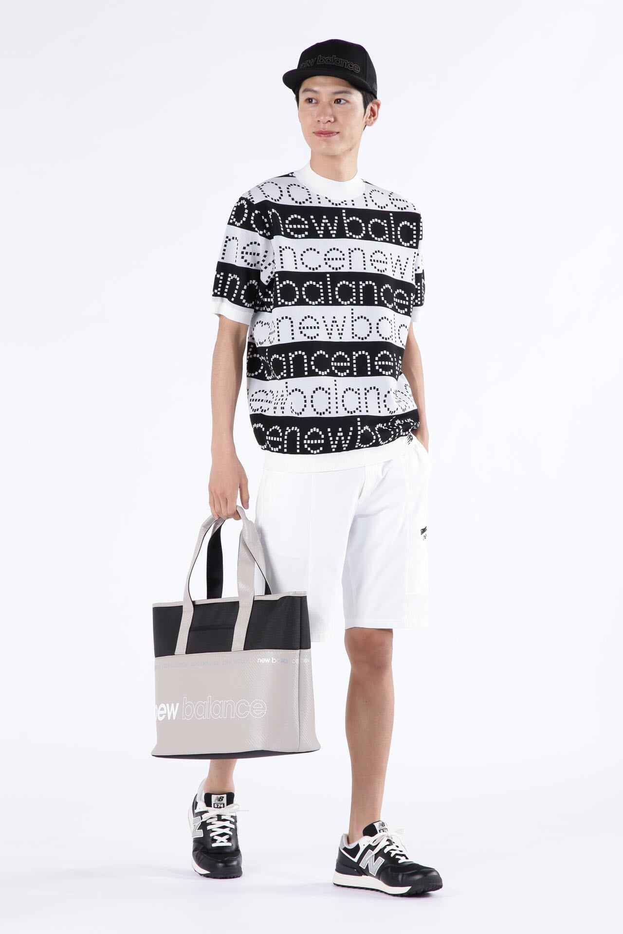 ロゴボーダー ハーフスリーブ ニット モックネック ニット プルオーバー (MENS SPORT)