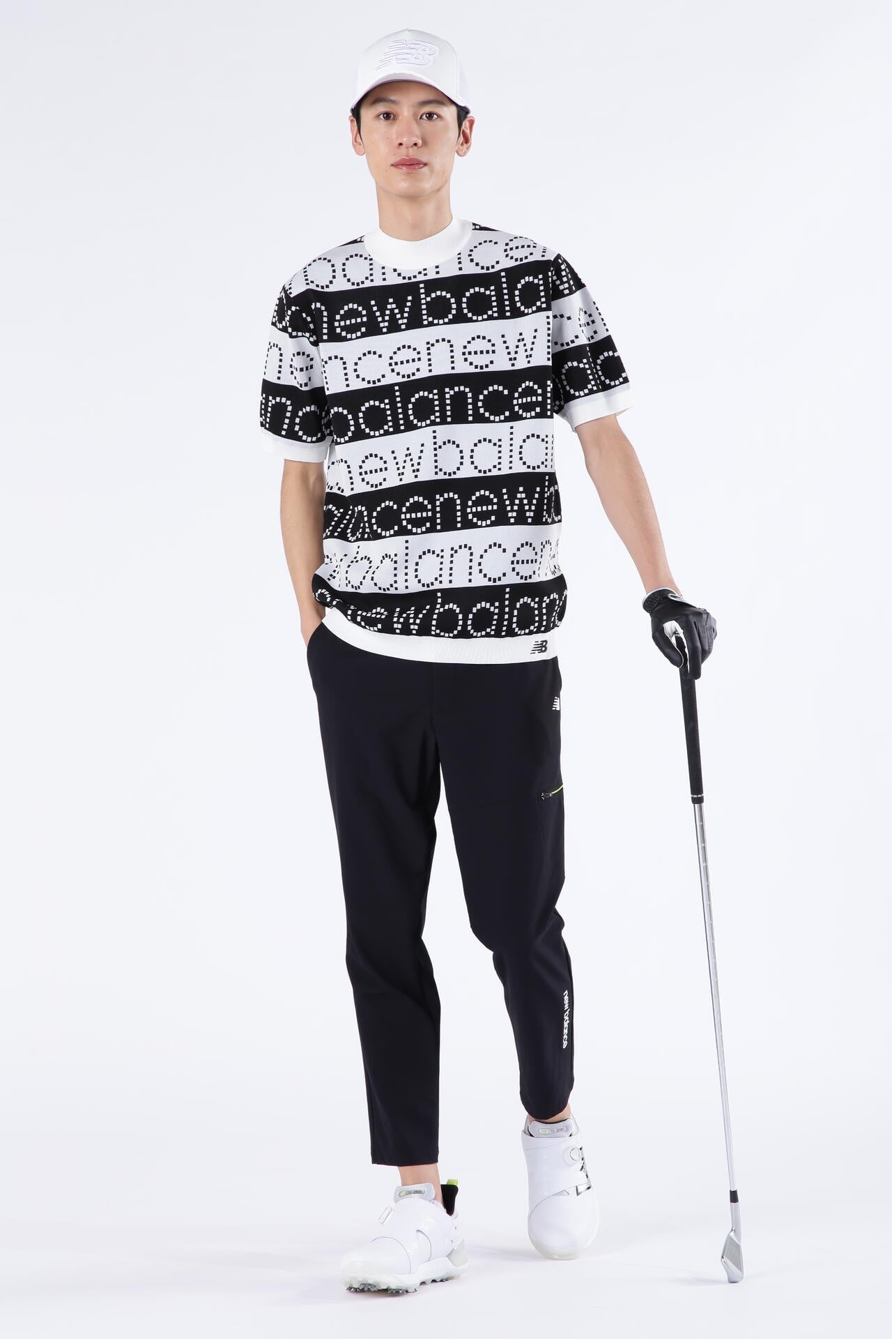 ロゴボーダー ハーフスリーブ ニット モックネック ニット プルオーバー (MENS SPORT)