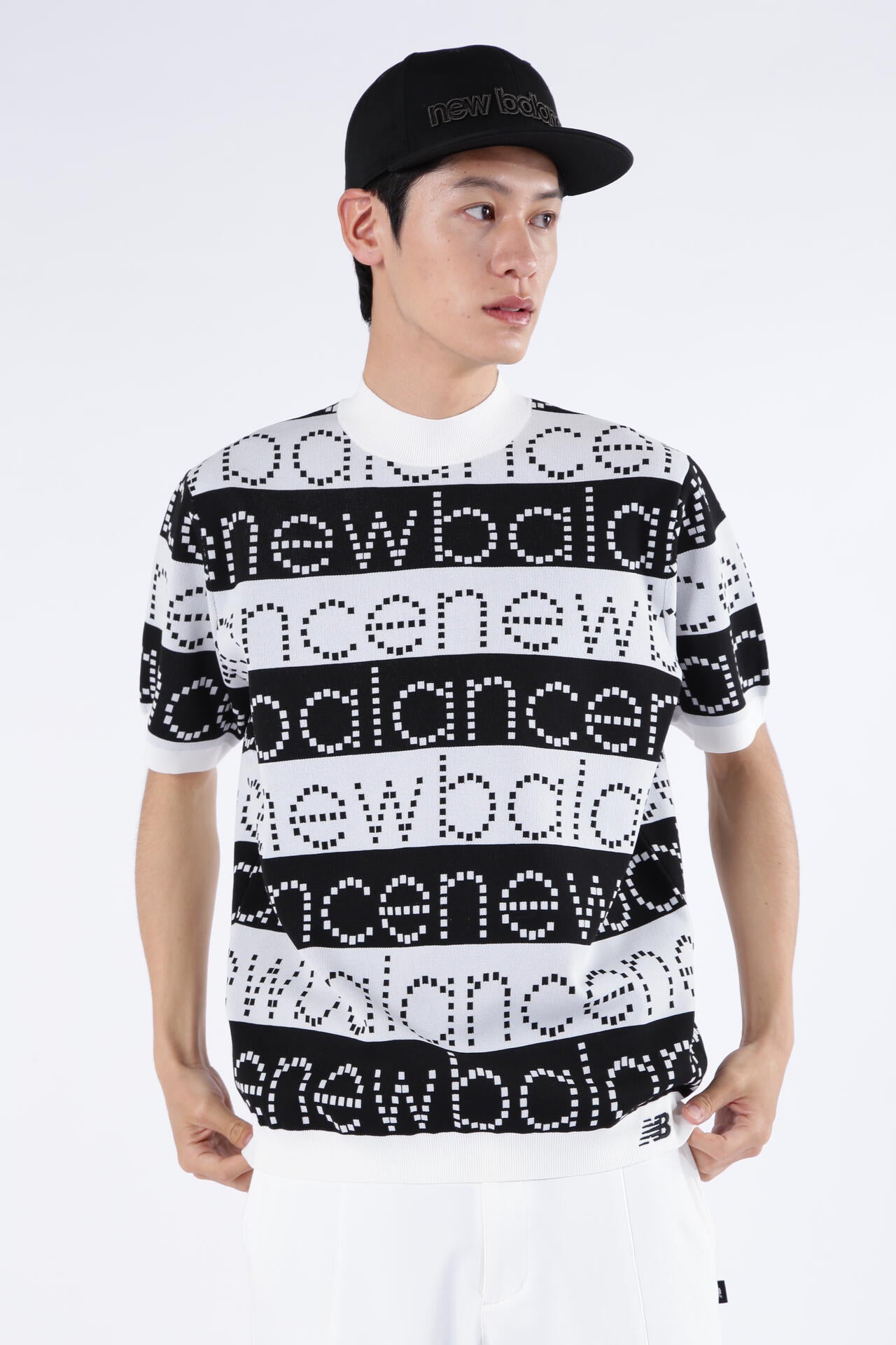 ロゴボーダー ハーフスリーブ ニット モックネック ニット プルオーバー (MENS SPORT)