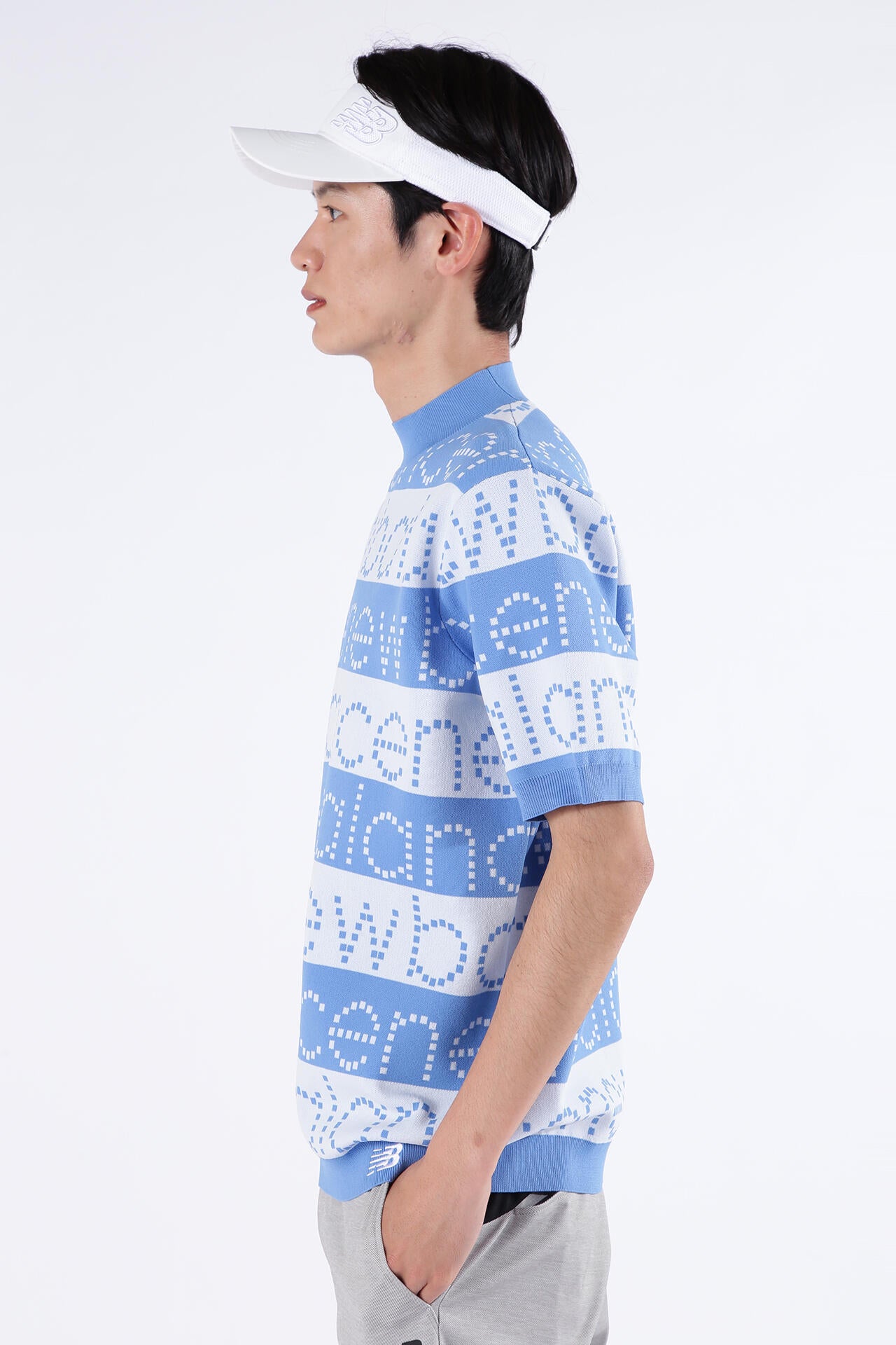 ロゴボーダー ハーフスリーブ ニット モックネック ニット プルオーバー (MENS SPORT)