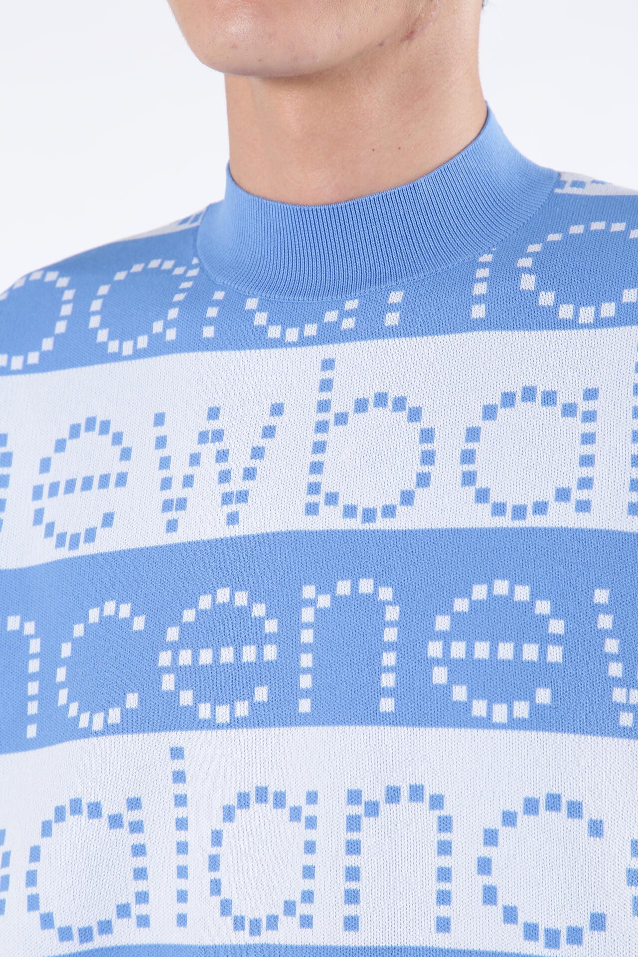 ロゴボーダー ハーフスリーブ ニット モックネック ニット プルオーバー (MENS SPORT)