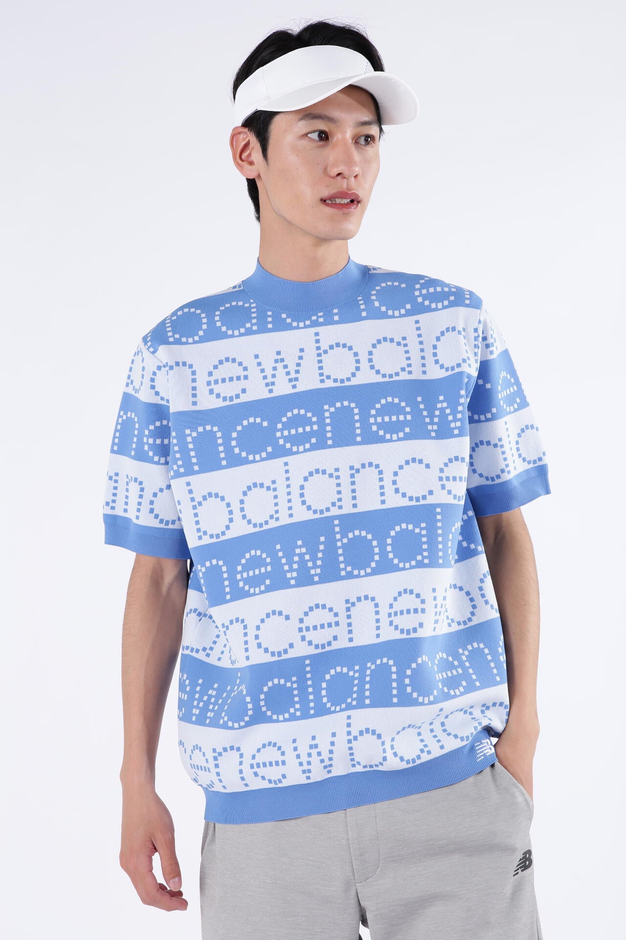 ロゴボーダー ハーフスリーブ ニット モックネック ニット プルオーバー (MENS SPORT)