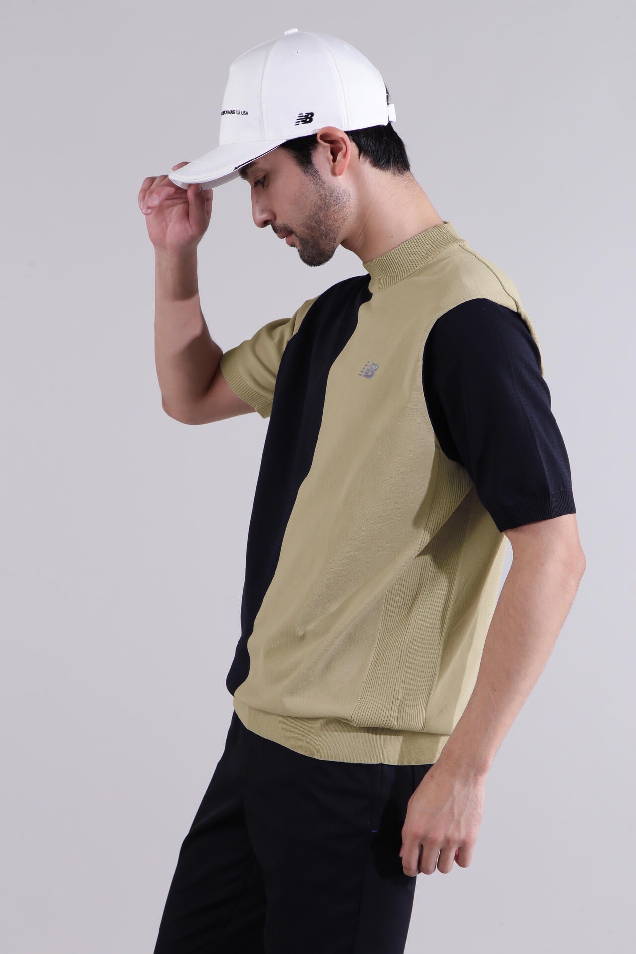 【直営店舗限定】半袖 モックネック ニット プルオーバー (MENS)