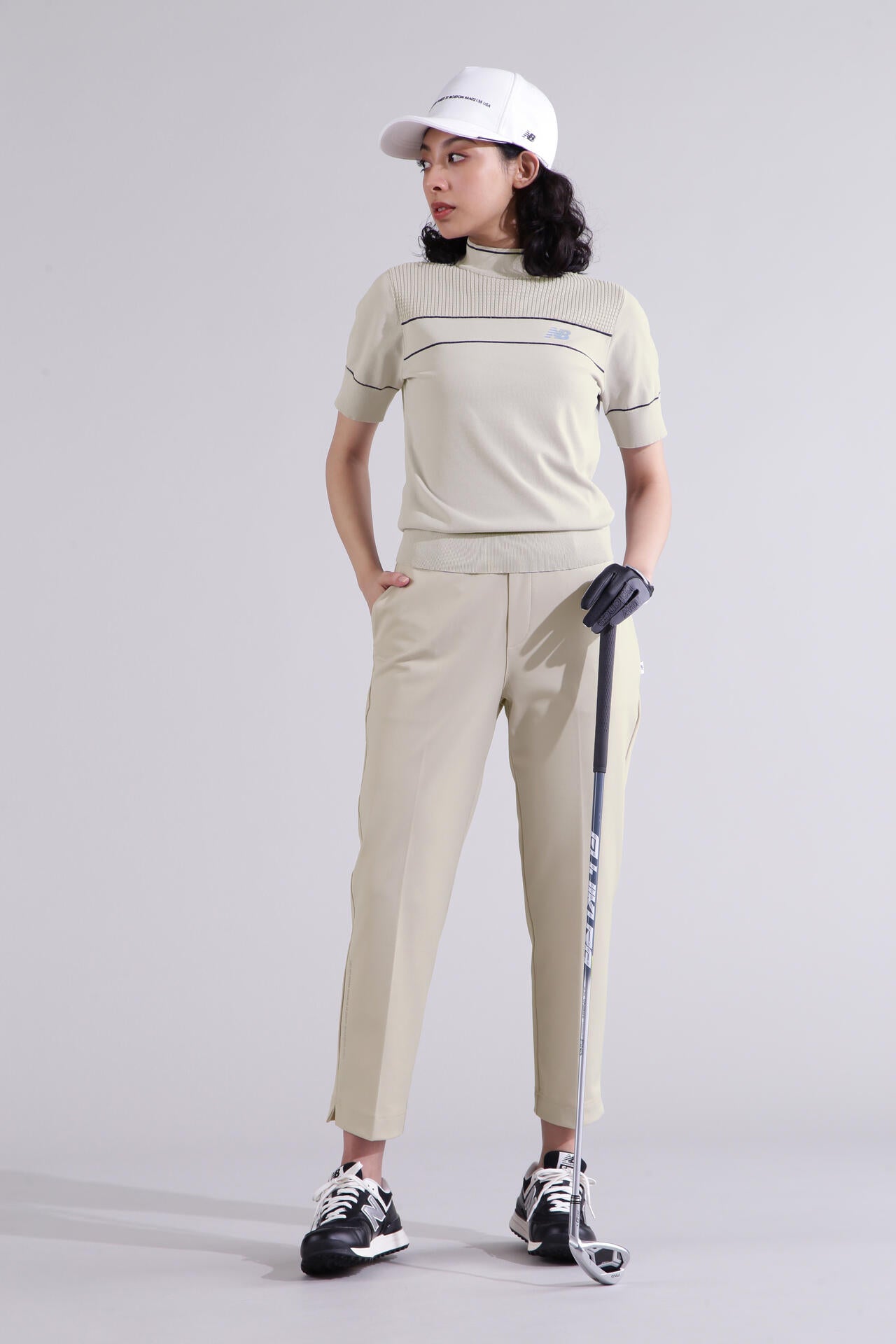 【直営店舗限定】ハーフスリーブ モックネック ニット プルオーバー (WOMENS)