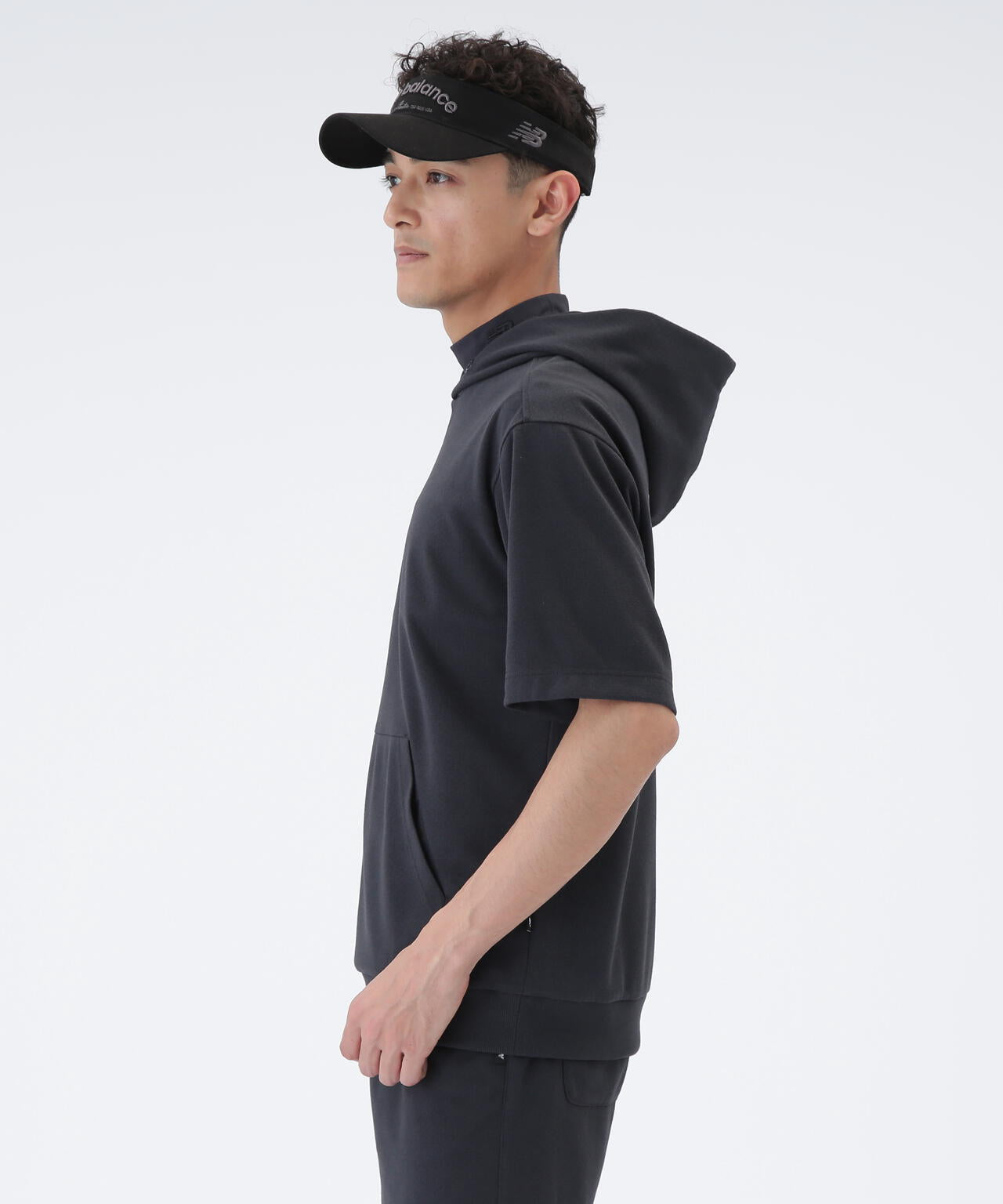 吸汗速乾性 抗ピル ストレッチ UV ハーフスリーブ スウェット プルオーバー フーディー (MENS)