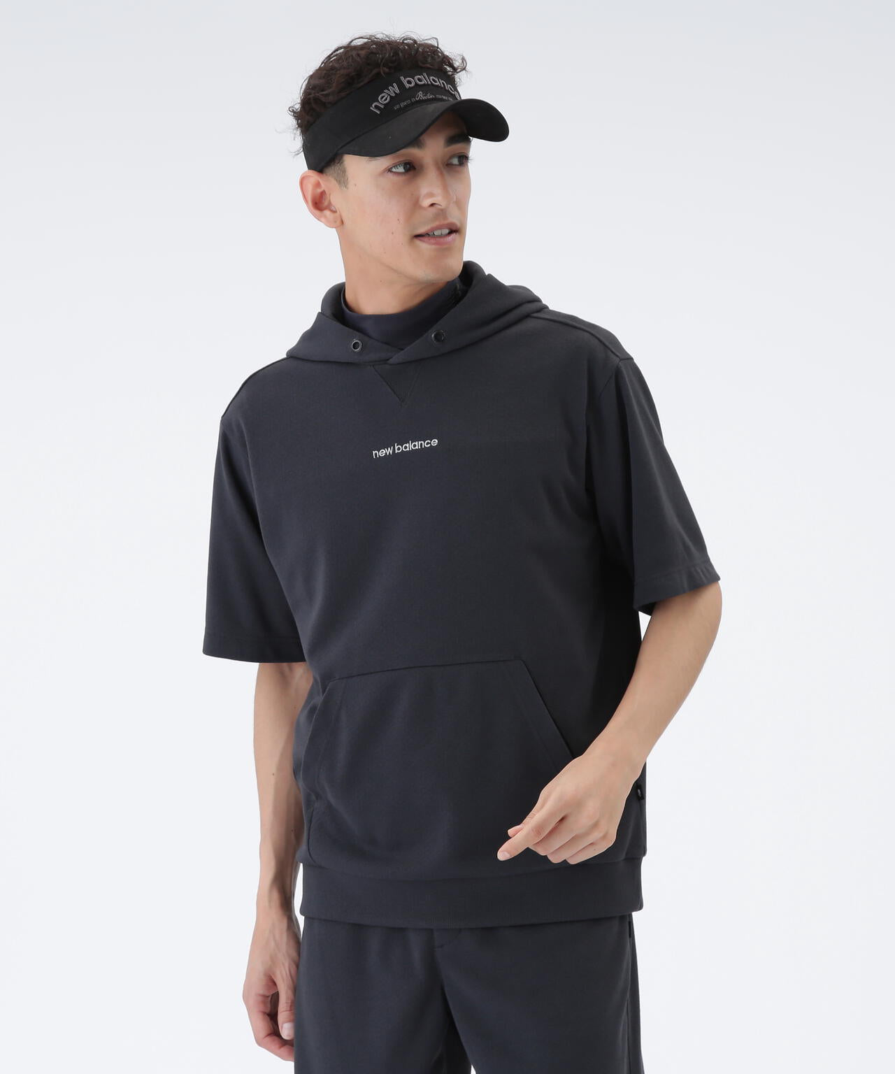 吸汗速乾性 抗ピル ストレッチ UV ハーフスリーブ スウェット プルオーバー フーディー (MENS)