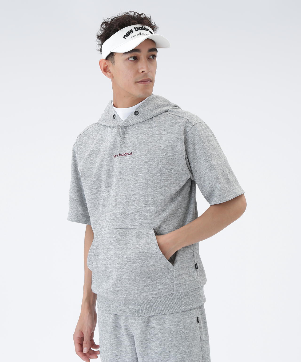 吸汗速乾性 抗ピル ストレッチ UV ハーフスリーブ スウェット プルオーバー フーディー (MENS)