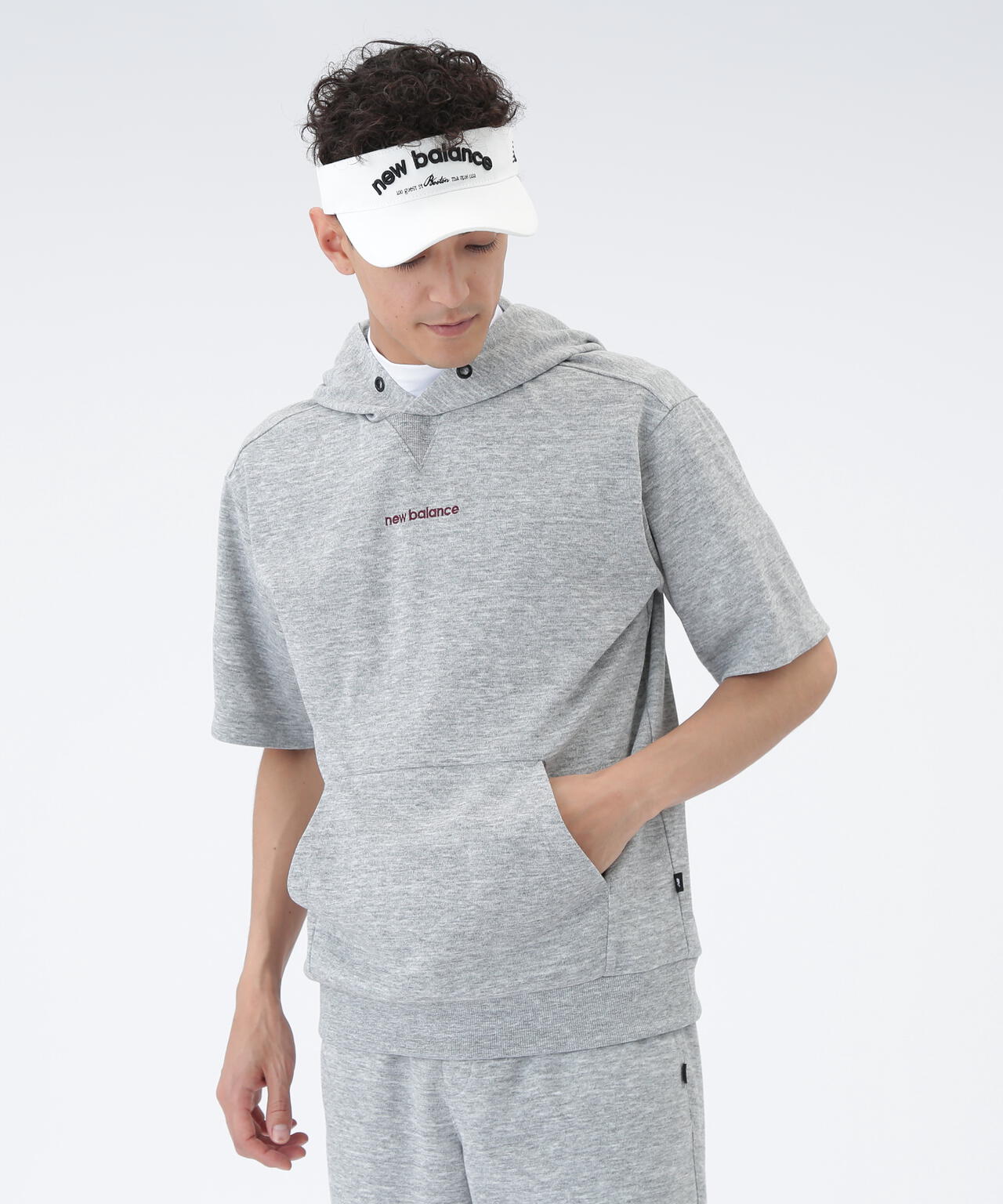 吸汗速乾性 抗ピル ストレッチ UV ハーフスリーブ スウェット プルオーバー フーディー (MENS)