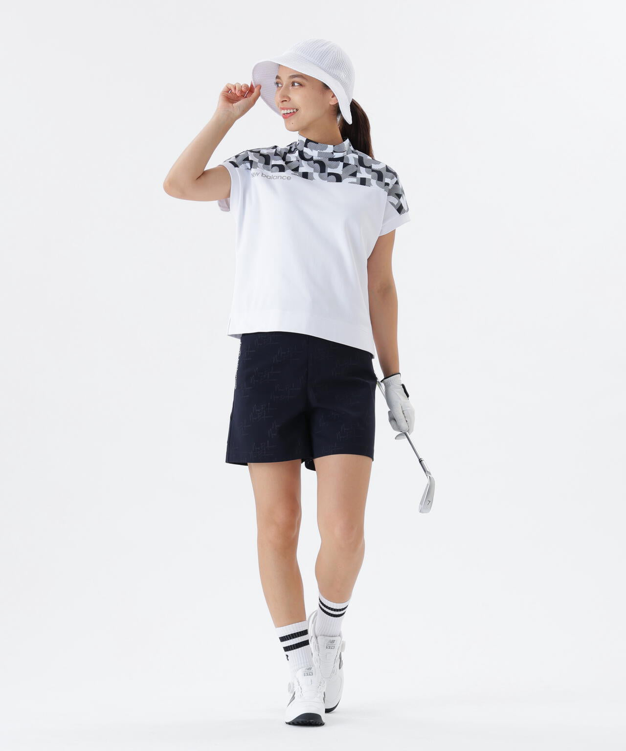 ロゴジオメトリック柄 UV フレンチスリーブ モックネック プルオーバー (WOMENS)