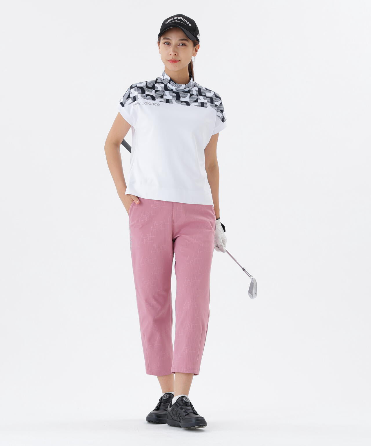 ロゴジオメトリック柄 UV フレンチスリーブ モックネック プルオーバー (WOMENS)