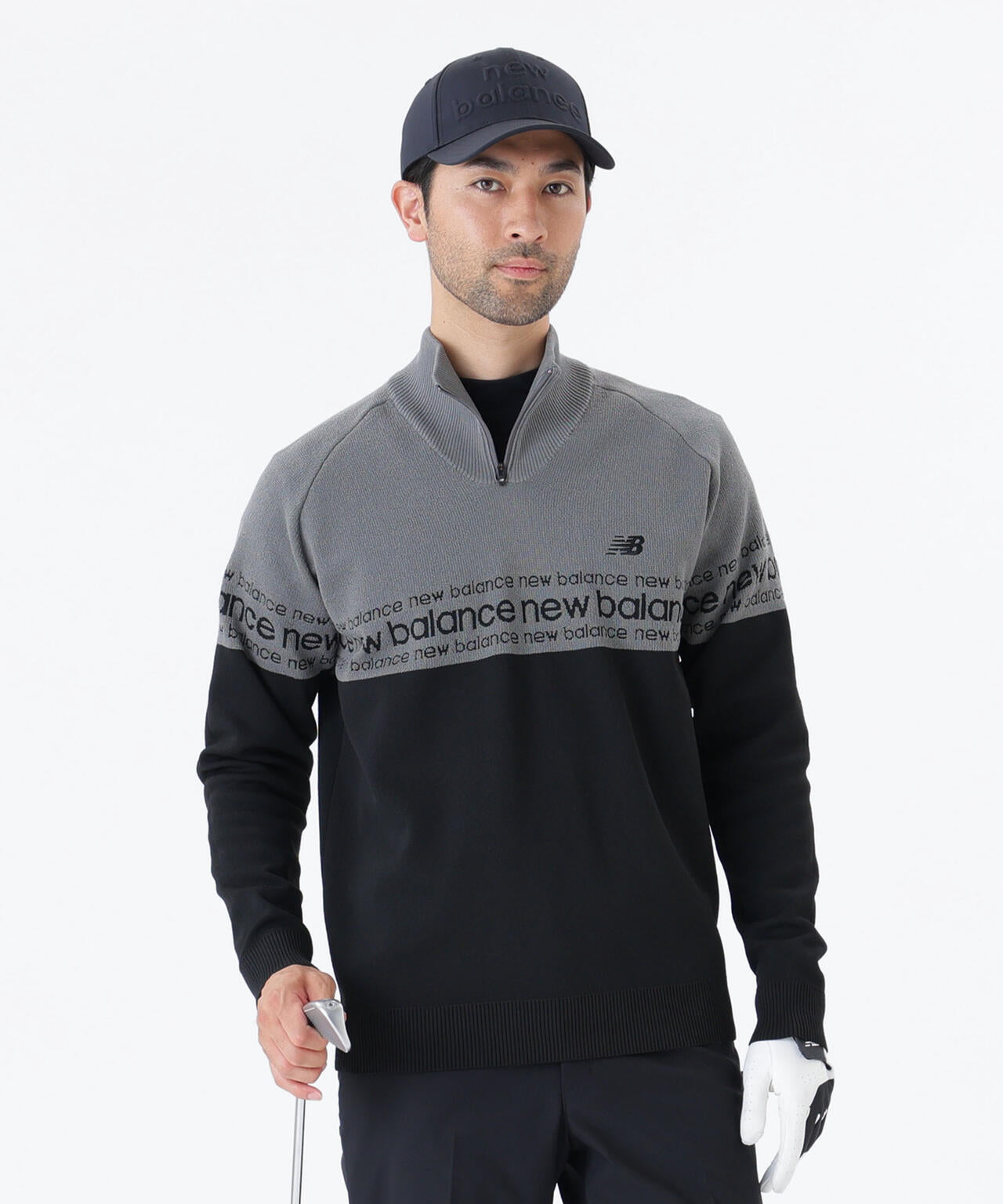 ロゴライン 軽量 ハーフジップ スタンド ニット プルオーバー (MENS)