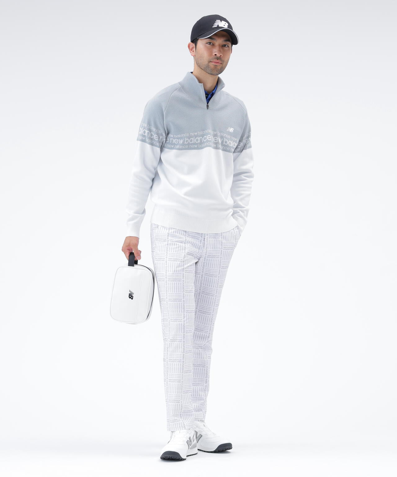 ロゴライン 軽量 ハーフジップ スタンド ニット プルオーバー (MENS)