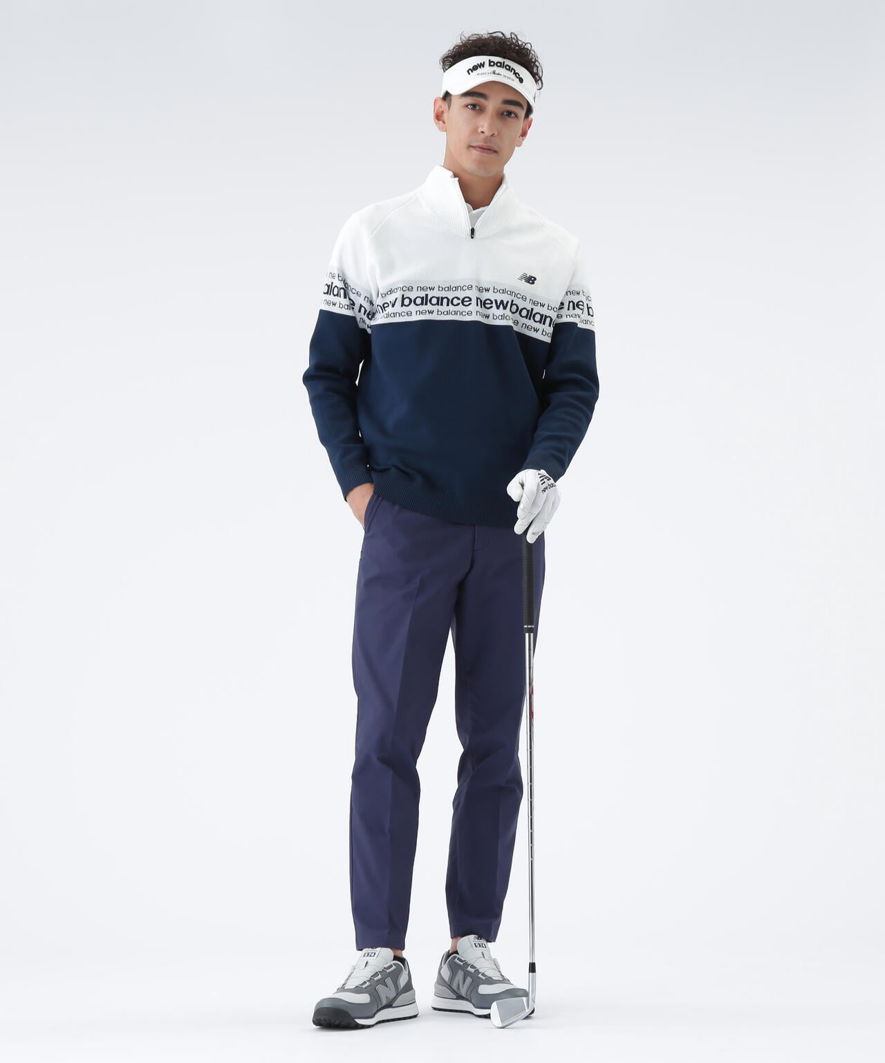 ロゴライン 軽量 ハーフジップ スタンド ニット プルオーバー (MENS)