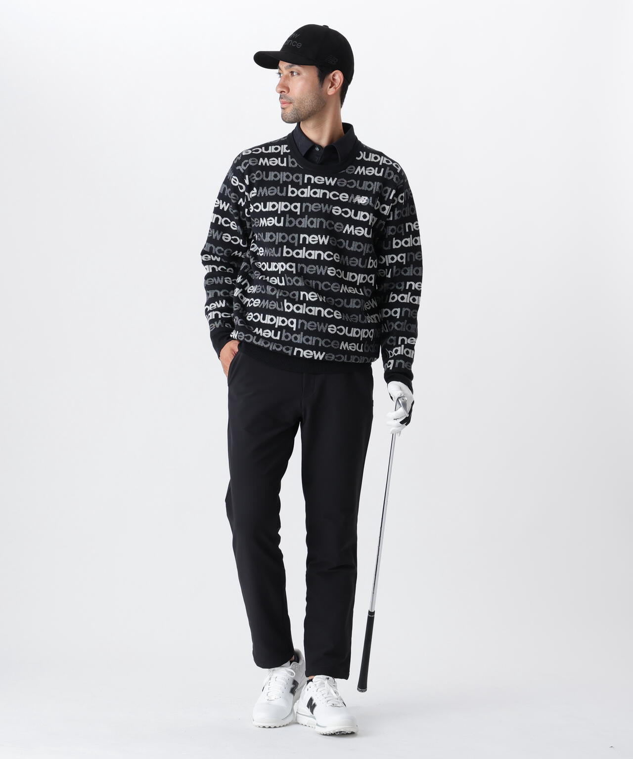 アップサイドダウンロゴボーダー 吸湿発熱 クルーネック ニット プルオーバー (MENS)