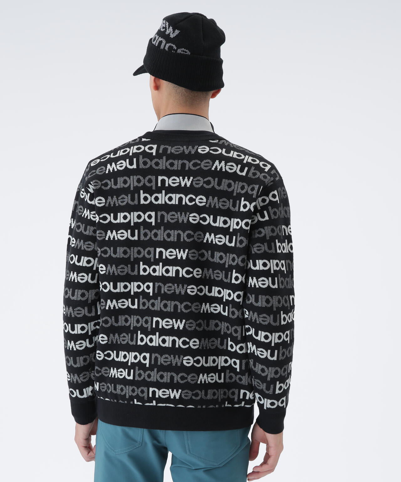 アップサイドダウンロゴボーダー 吸湿発熱 クルーネック ニット プルオーバー (MENS)