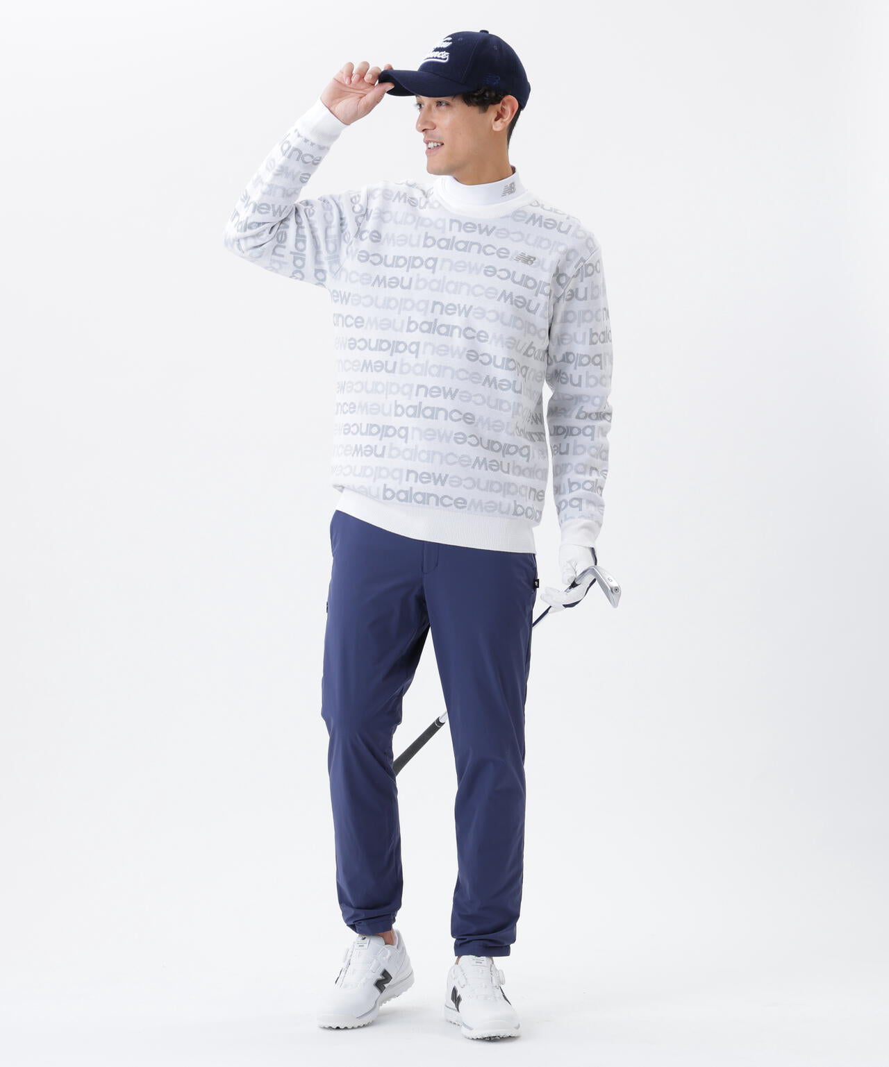 アップサイドダウンロゴボーダー 吸湿発熱 クルーネック ニット プルオーバー (MENS)