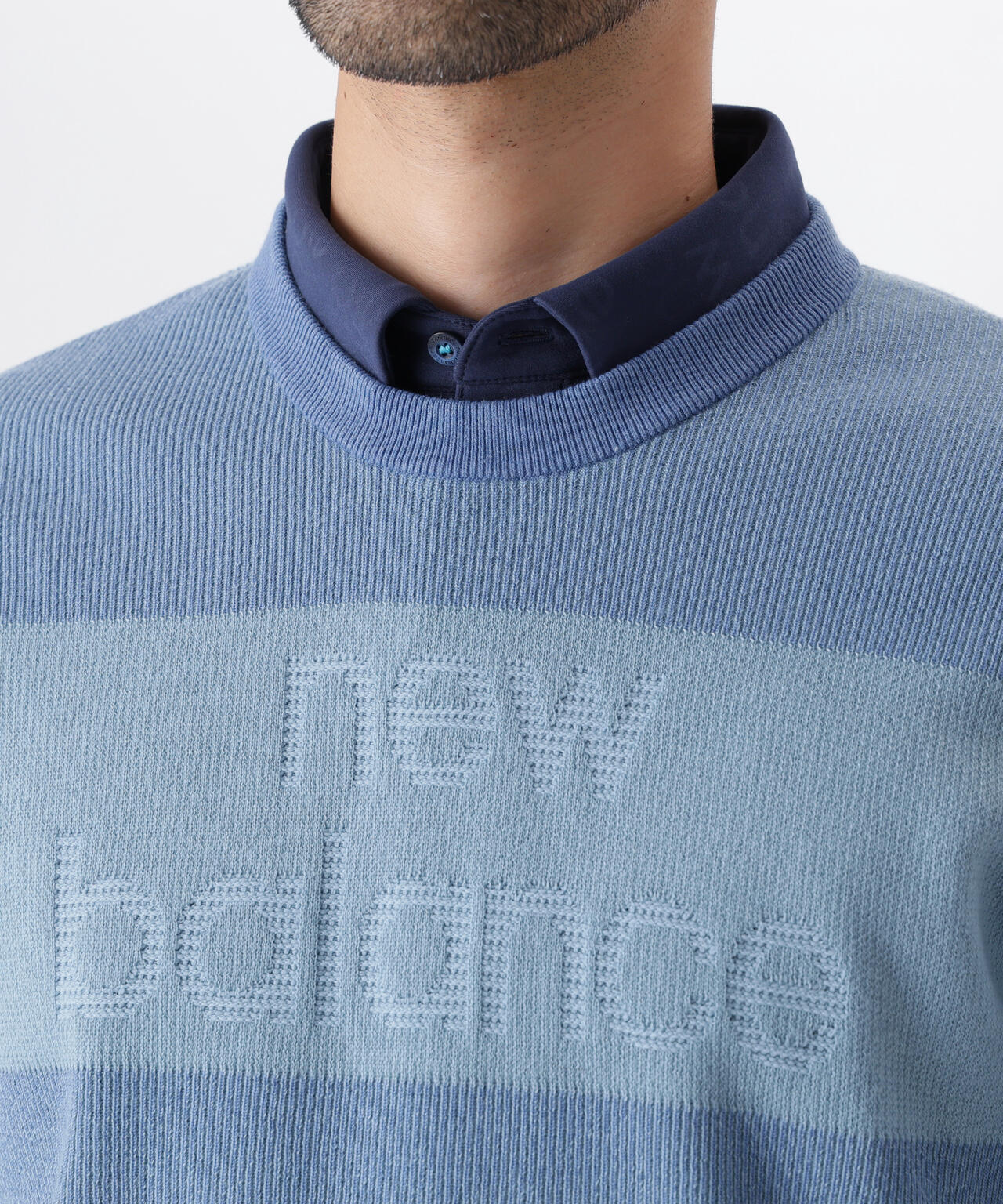 針抜きリブ×ロゴ クルーネック ニット プルオーバー (MENS)