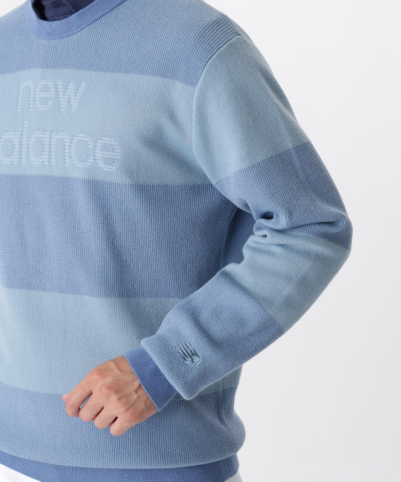 針抜きリブ×ロゴ クルーネック ニット プルオーバー (MENS)