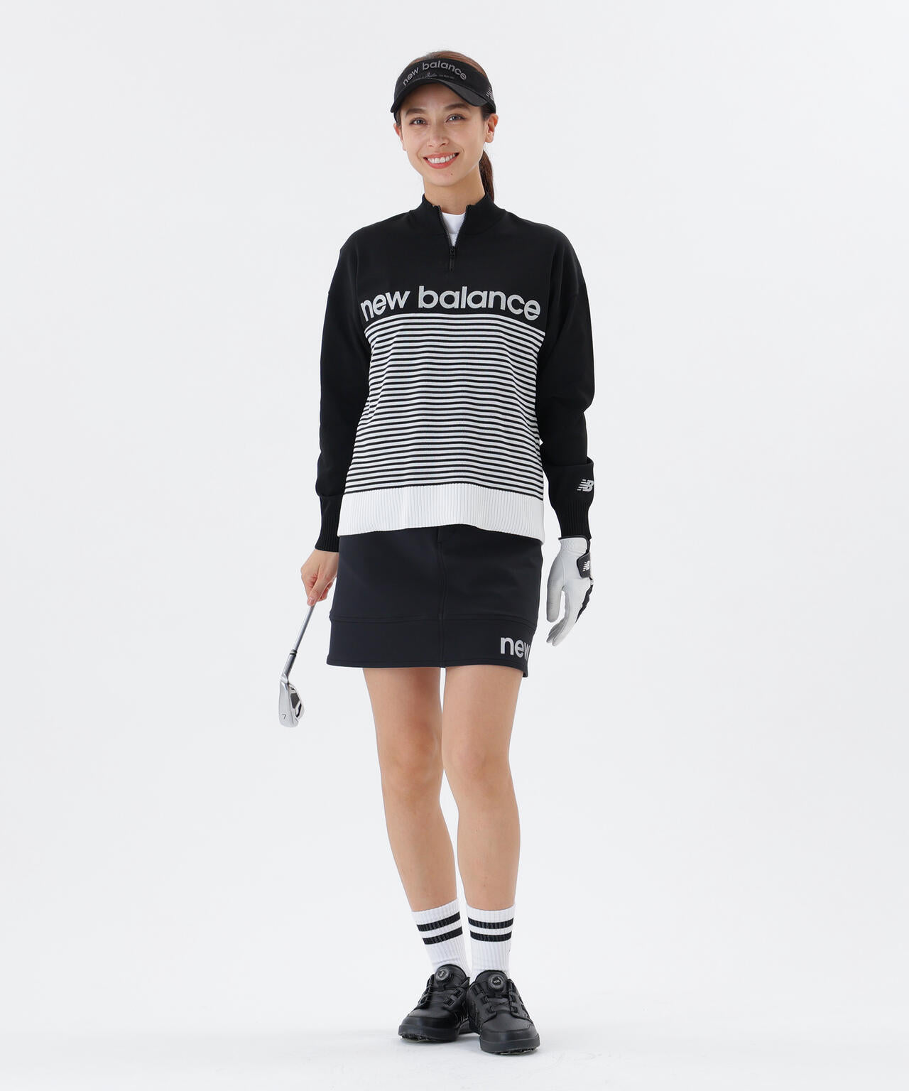 ロゴ×ボーダー ハーフジップ スタンドネック ニット プルオーバー (WOMENS)