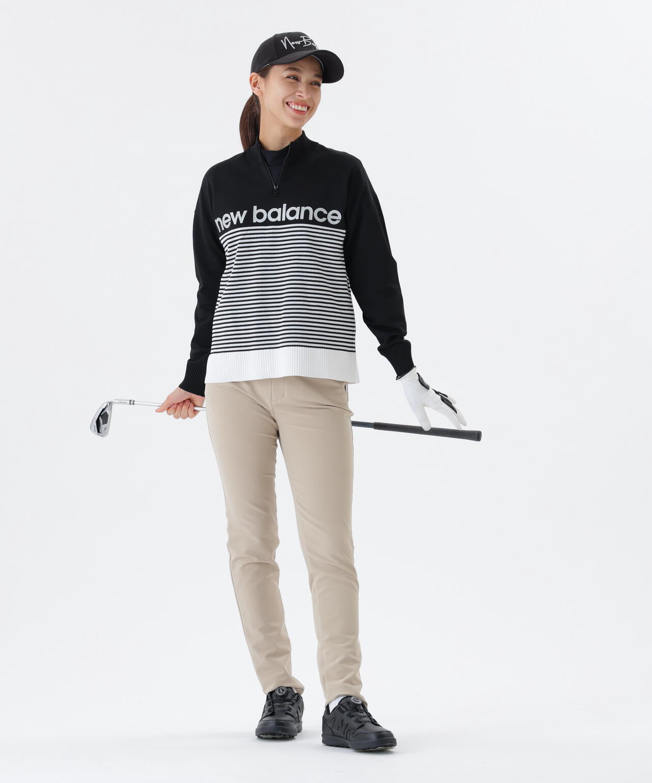 ロゴ×ボーダー ハーフジップ スタンドネック ニット プルオーバー (WOMENS)