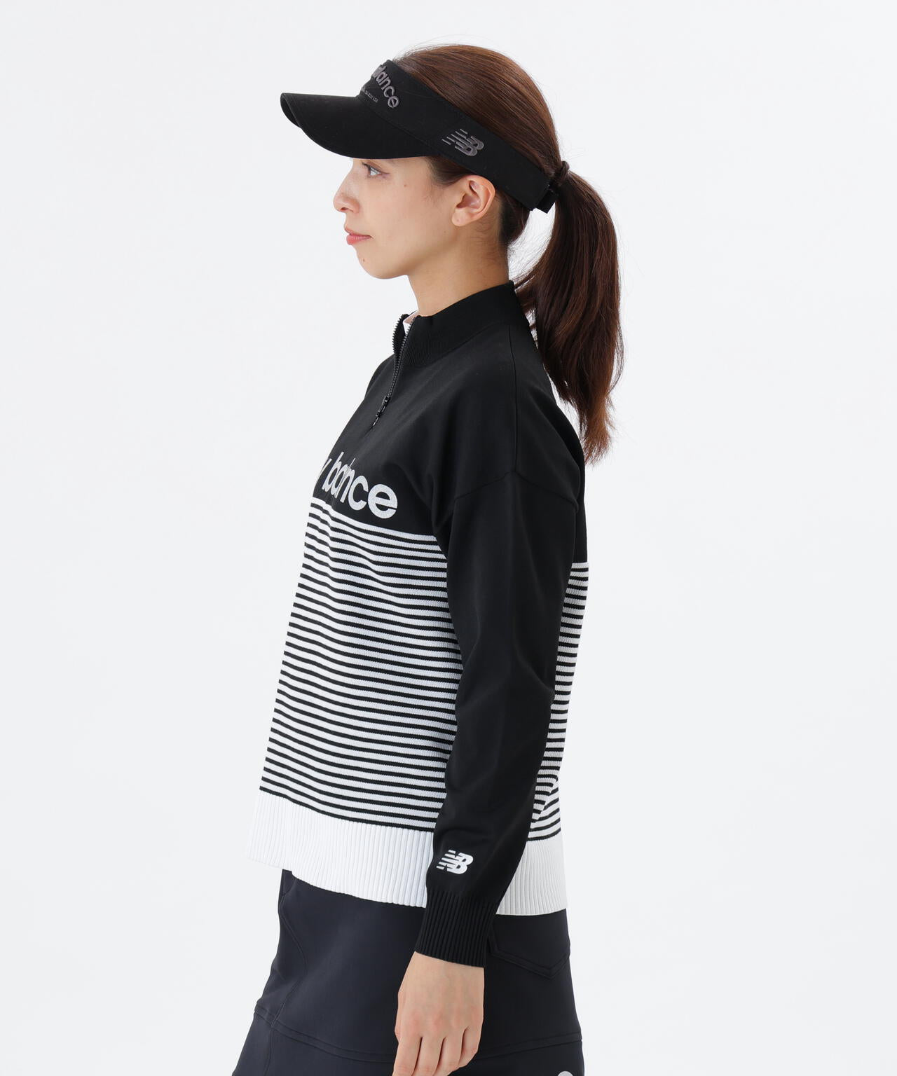 ロゴ×ボーダー ハーフジップ スタンドネック ニット プルオーバー (WOMENS)