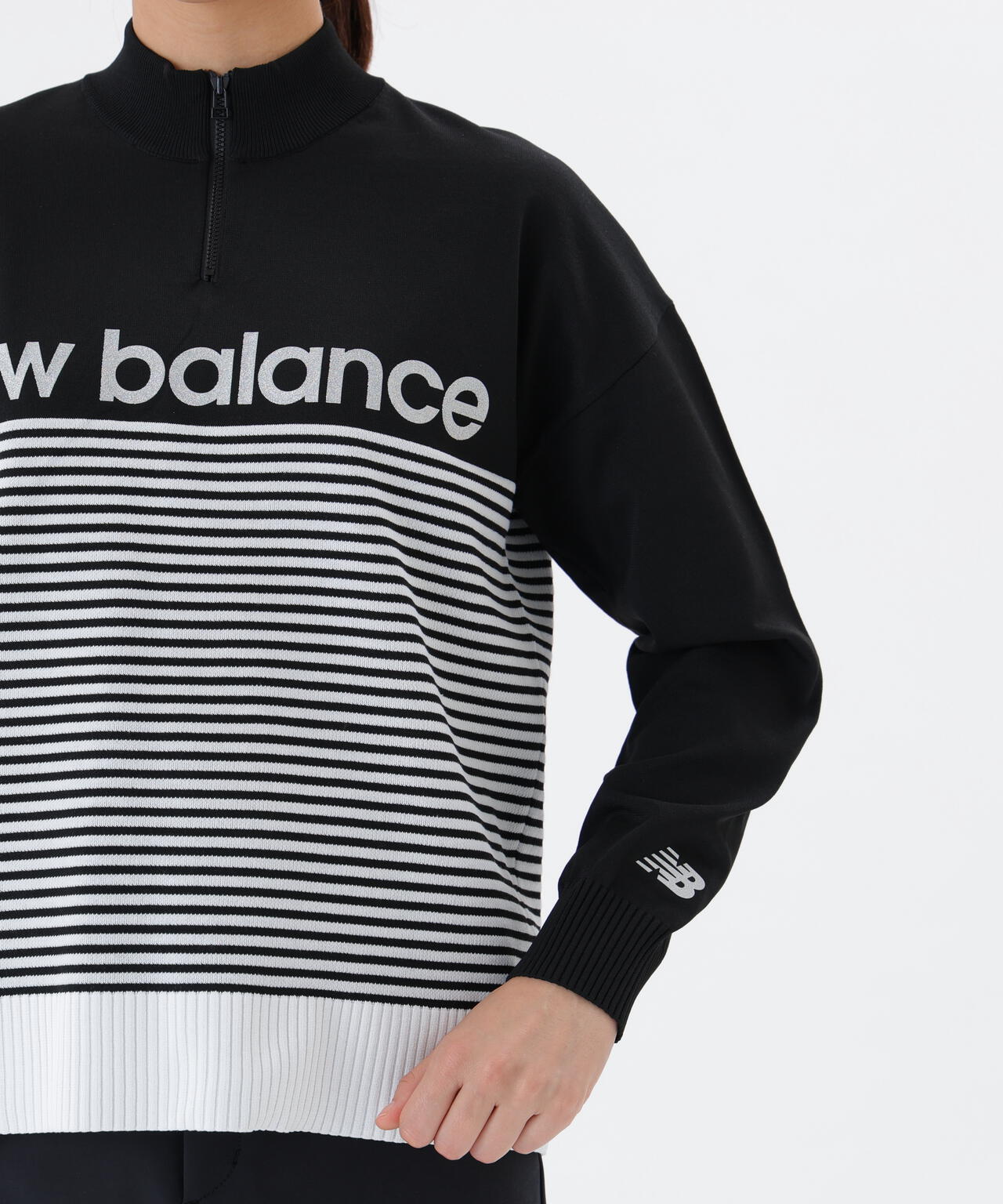 ロゴ×ボーダー ハーフジップ スタンドネック ニット プルオーバー (WOMENS)