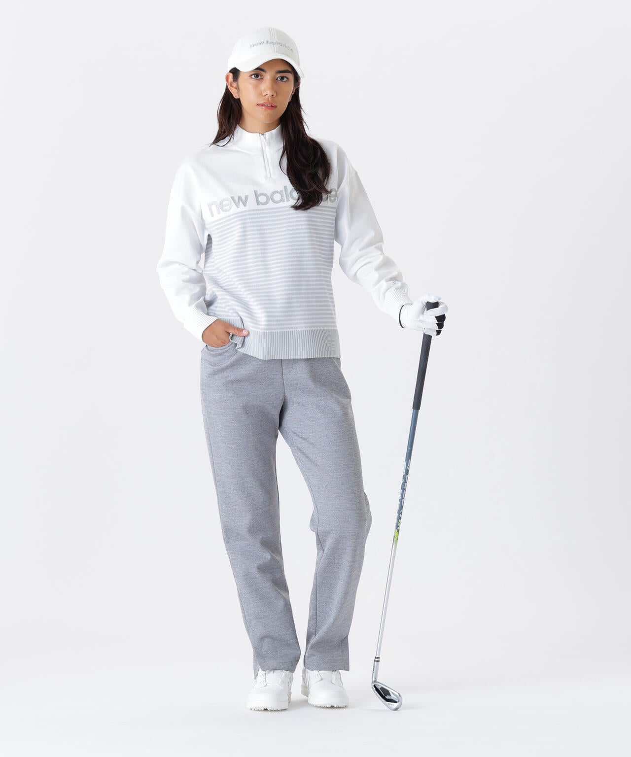 ロゴ×ボーダー ハーフジップ スタンドネック ニット プルオーバー (WOMENS)