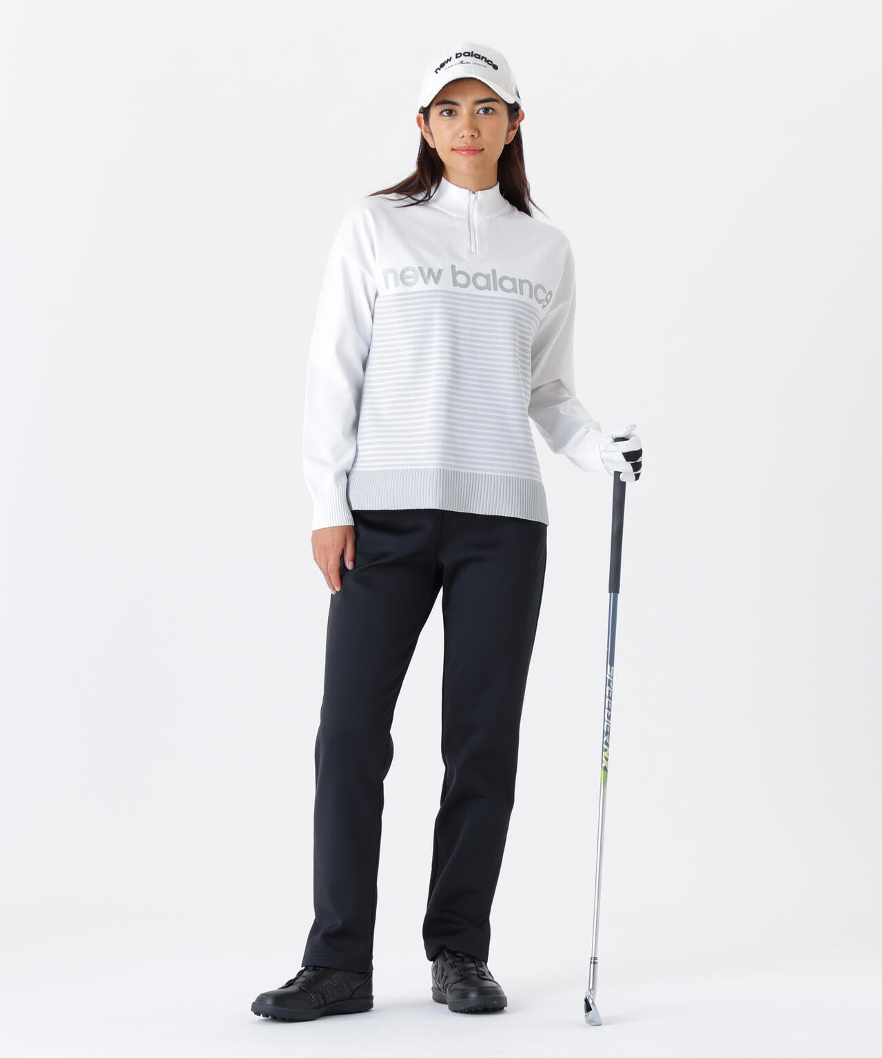 ロゴ×ボーダー ハーフジップ スタンドネック ニット プルオーバー (WOMENS)