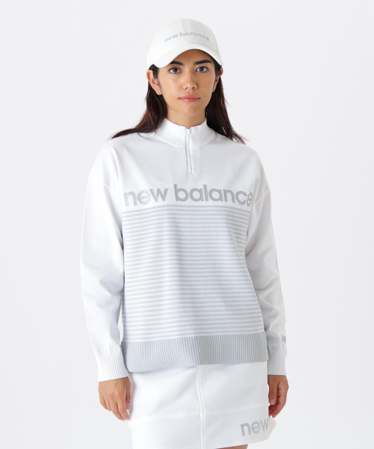 ロゴ×ボーダー ハーフジップ スタンドネック ニット プルオーバー (WOMENS)