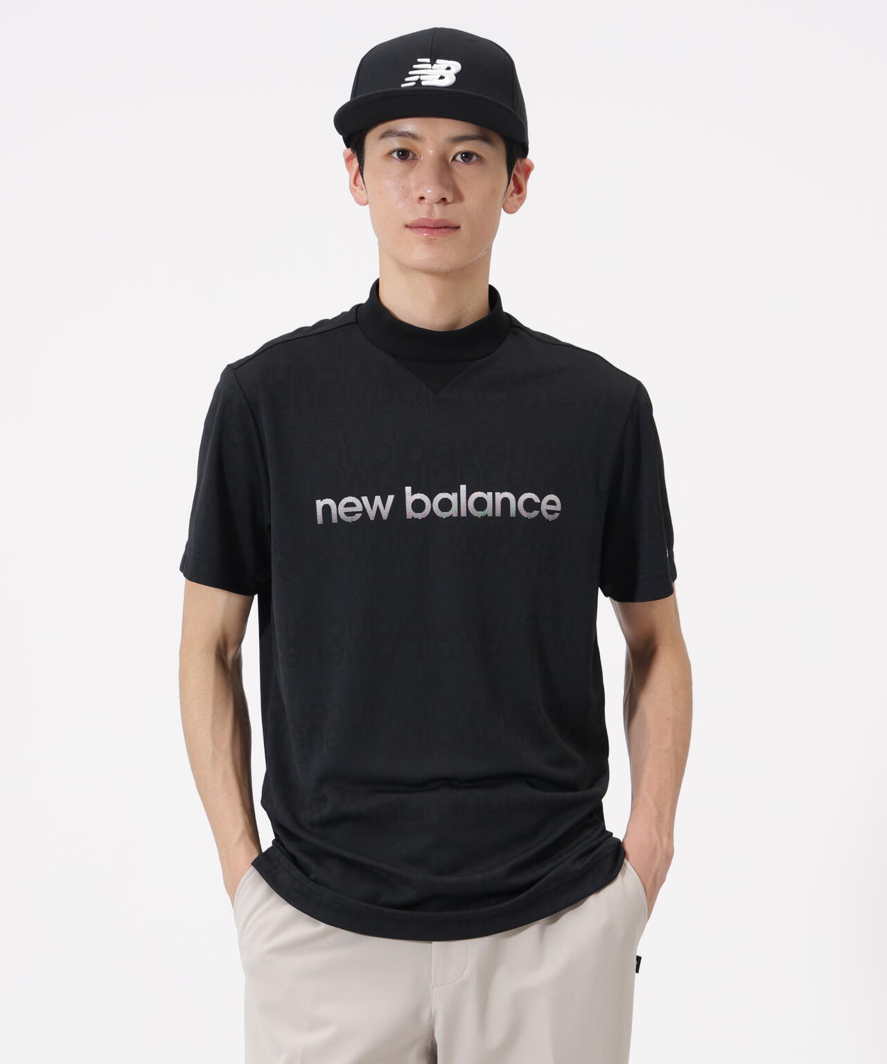 リフレクトロゴボーダー柄 ショートスリーブ モックネック プルオーバー (MENS)