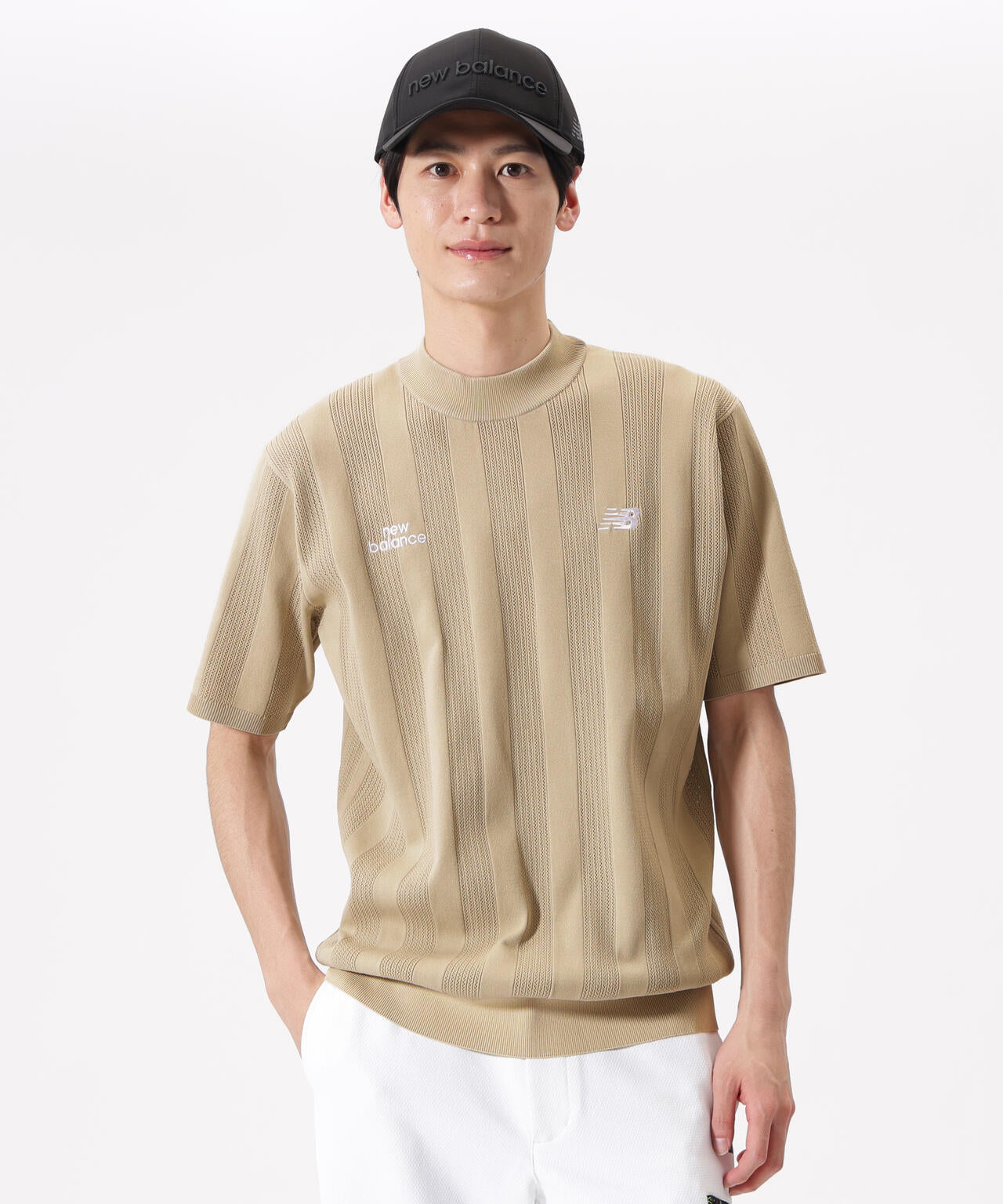 【直営店舗限定】ハーフスリーブ モックネック ニット プルオーバー (MENS)