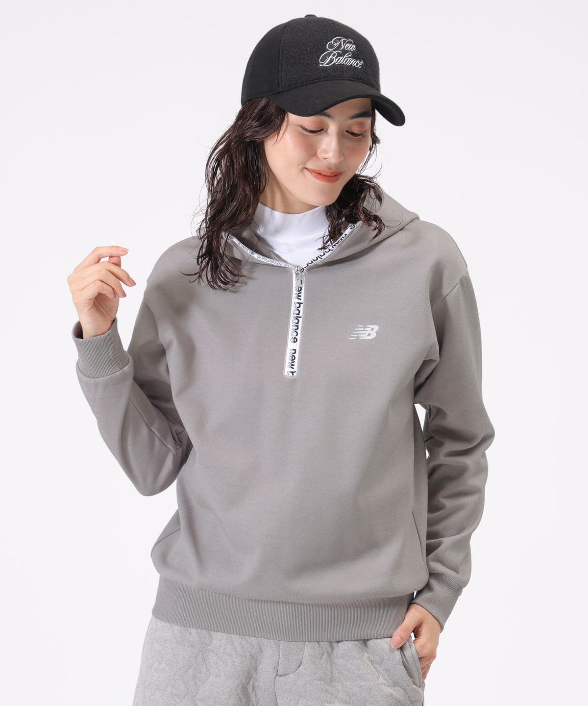 防風 ストレッチ スウェット ハーフジップ プルオーバー フーディー (WOMENS)