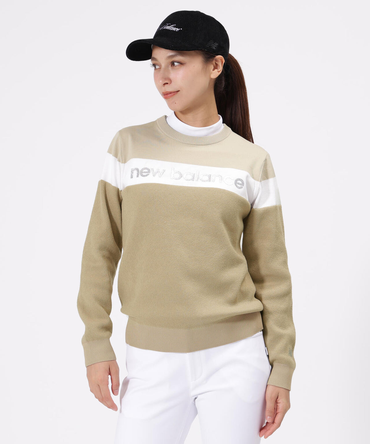 ラメロゴ クルーネック ニット プルオーバー (WOMENS)