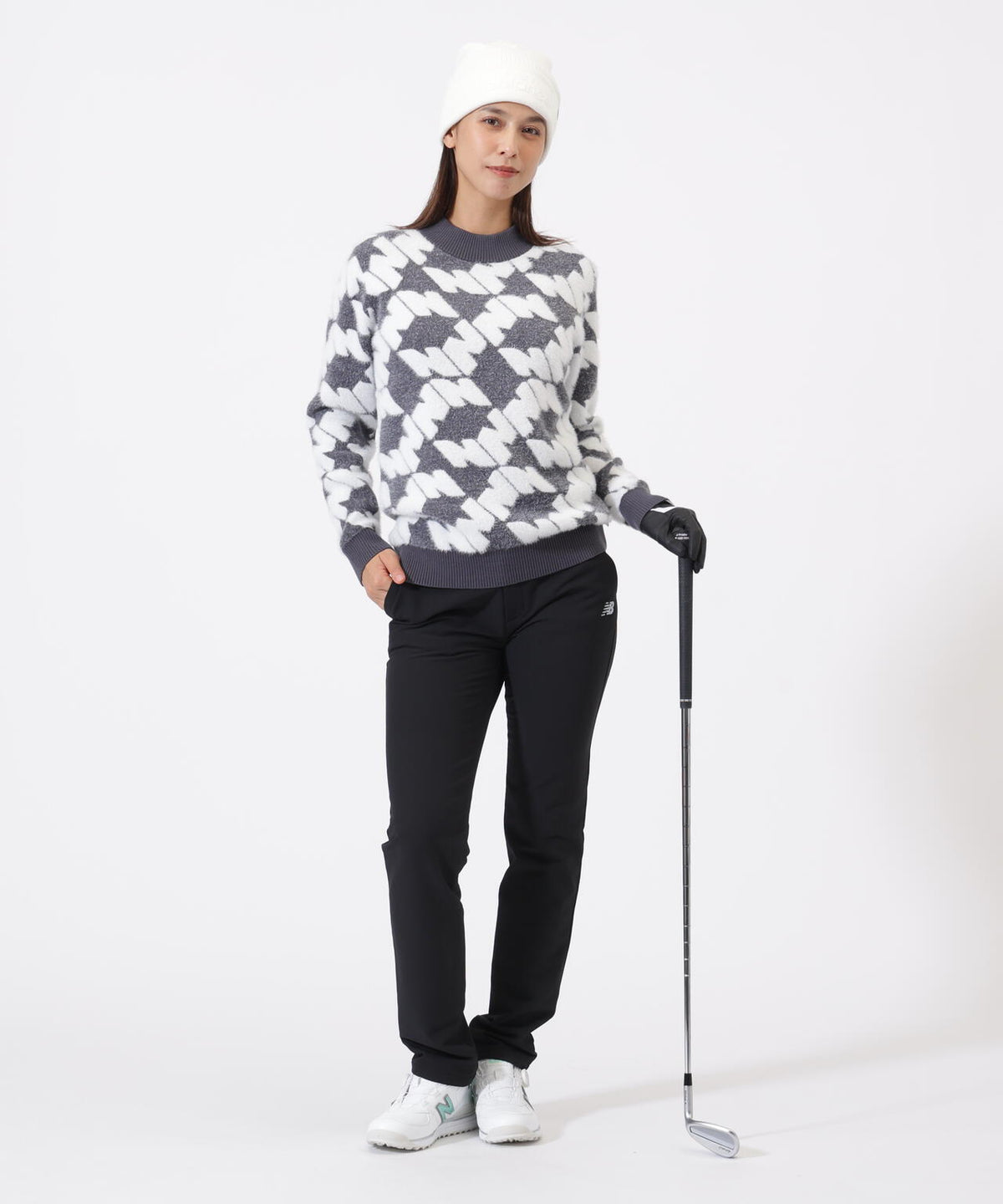 Nサークル柄 モックネック ニット プルオーバー (WOMENS)