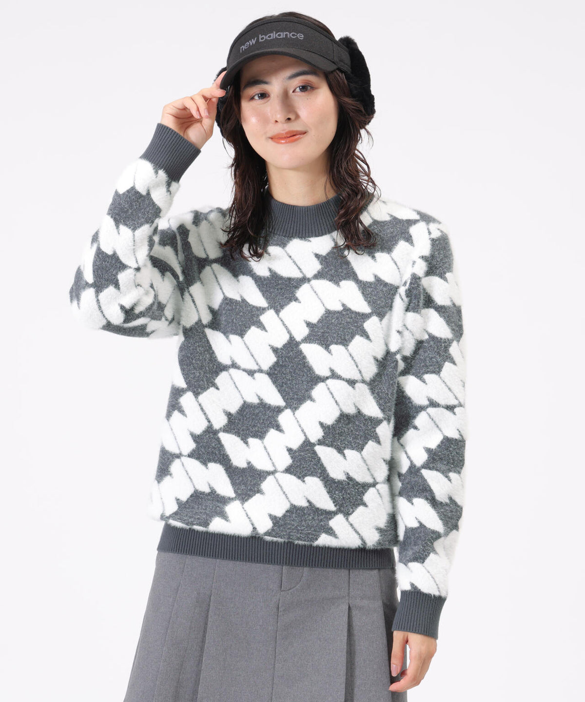 Nサークル柄 モックネック ニット プルオーバー (WOMENS)