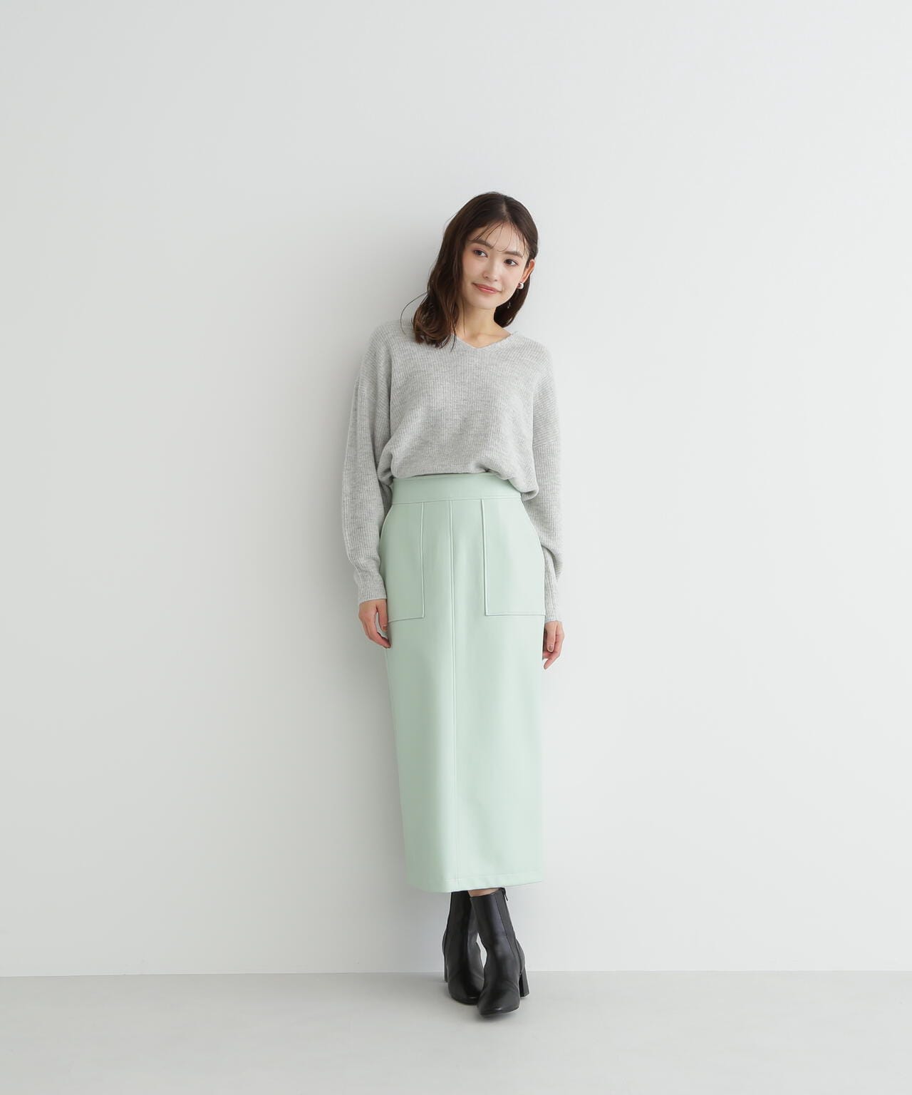 ベイカーディテールフェイクレザースカート